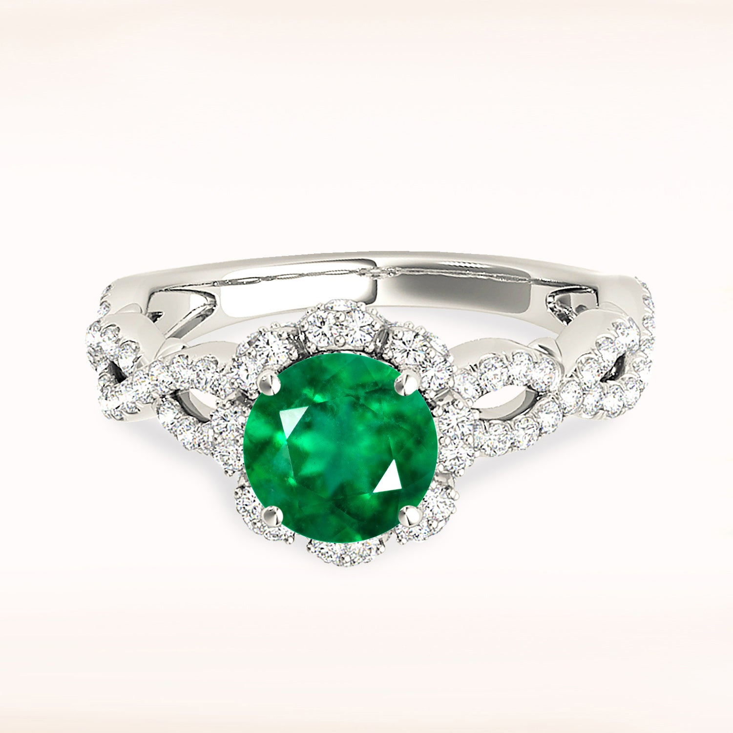 1.15 Carat Genuine Emerald Ring with Flower Halo & Open Twisted Diamond Band – Elegant Wedding, Engagement & Anniversary Jewelry Gift for Women