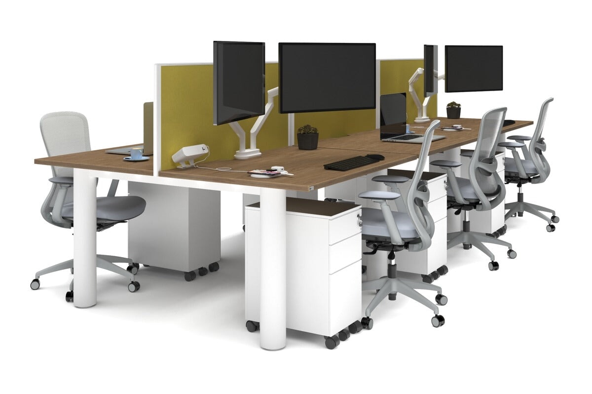 Quadro Cylinder Leg 6-Person Office Workstation Desk - 1200L x 800W with Cable Management Scallop - Perfect for Open Office Layouts & Collaborative Workspaces