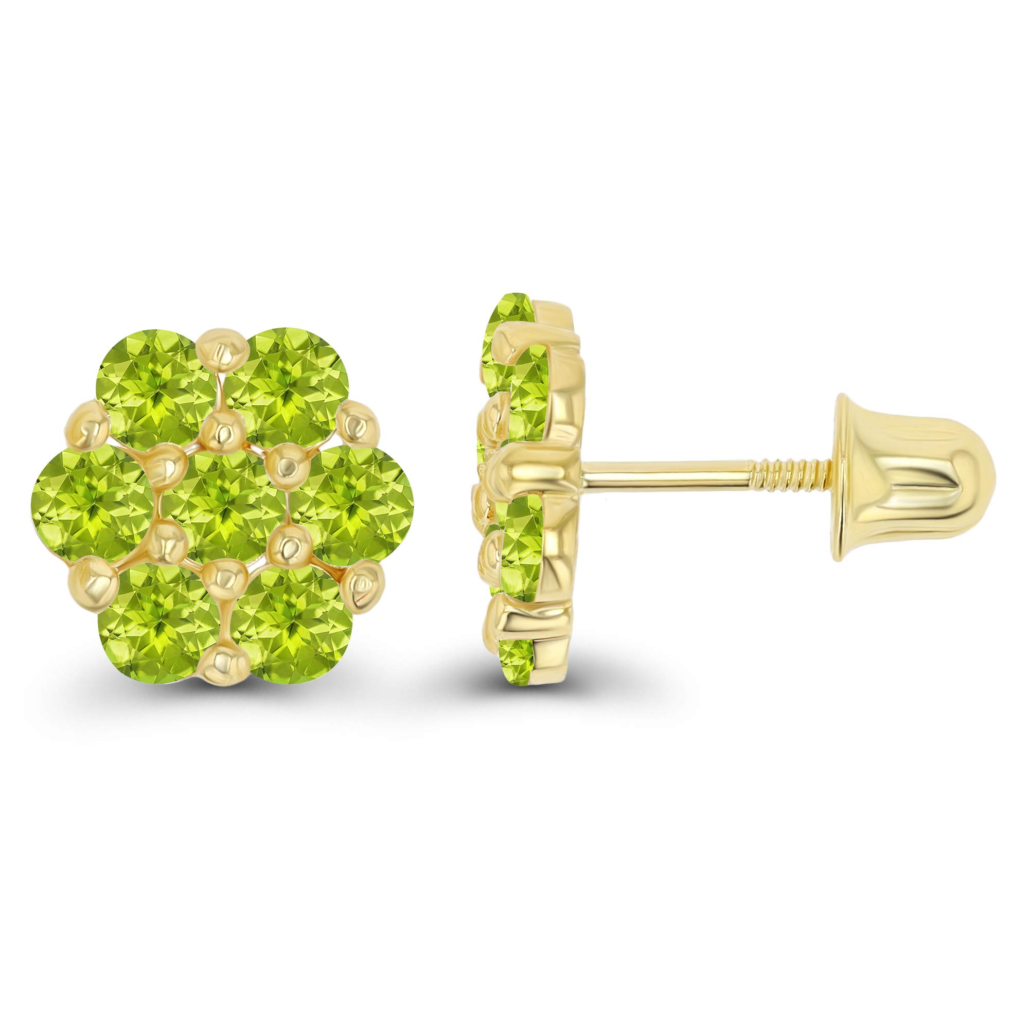 14K Gold 8mm Cluster Natural Birthstone Flower Screwback Stud Earrings for Women | Round Birthstone Jewelry | Perfect for Birthdays, Anniversaries & Everyday Elegance