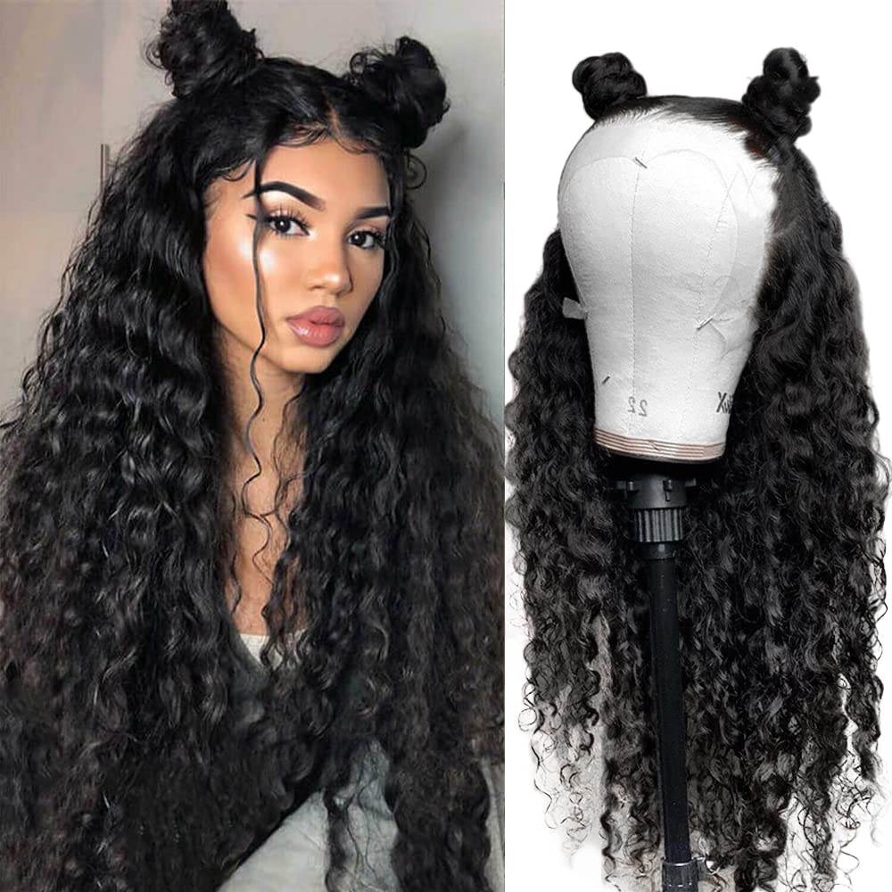13X4 HD Transparent Deep Wave Lace Front Wigs Human Hair - Curly Wigs for Black Women - Deep Wave Lace Frontal Wet Wavy Wig - 180% Density 22 Inch Natural Color Pre Plucked with Baby Hair - Perfect for Daily Wear, Parties, Weddings and Special Occasions