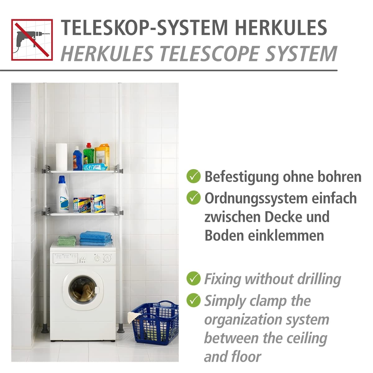 WENKO Hercules Heavy Duty Laundry Room Storage Shelf - No Drill Kitchen Organizer Rack - Space Saving Over Toilet Storage Unit (16.5