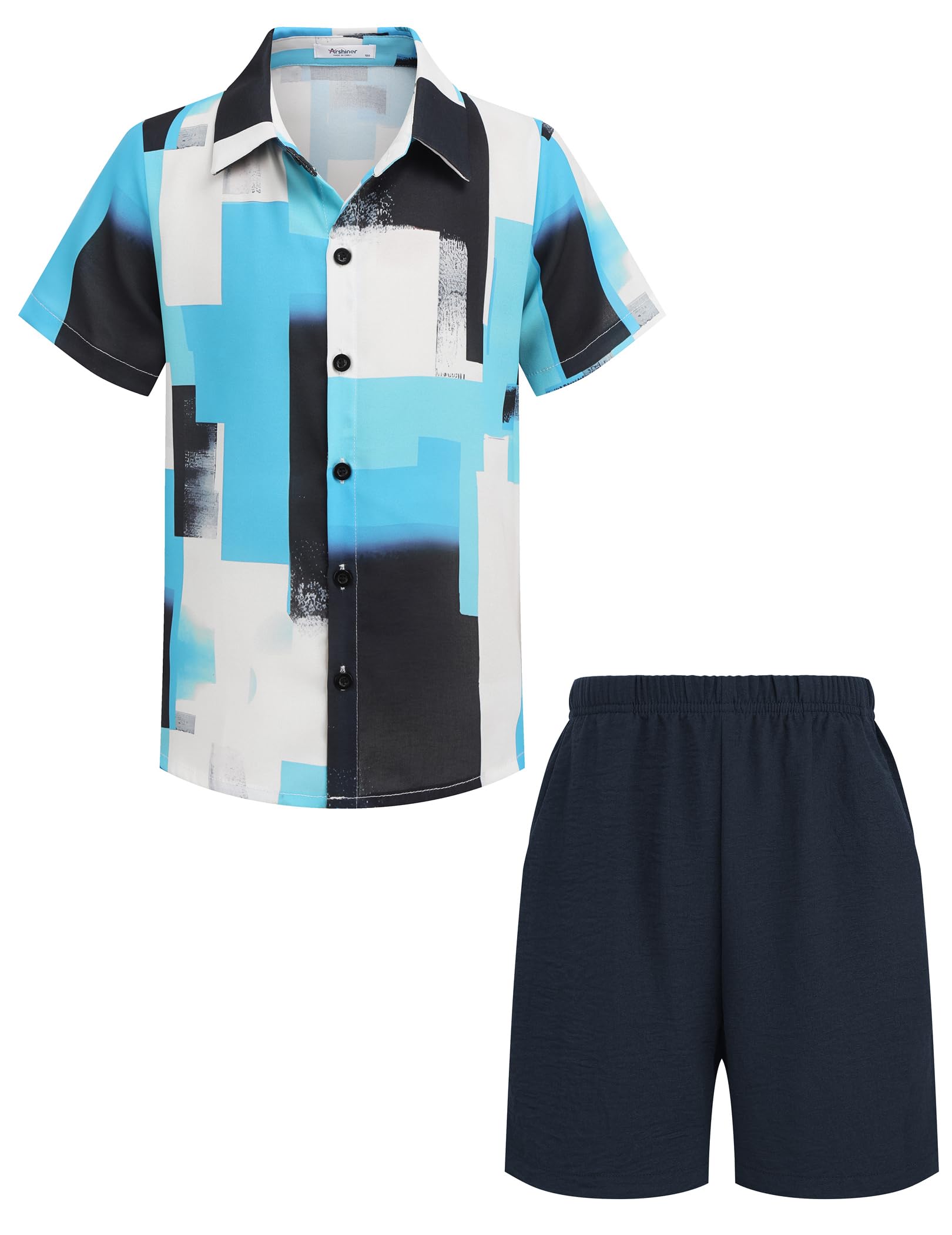 Arshiner Boys 2-Piece Hawaiian Outfit Set - Button Down Shirt & Shorts for Summer Beach Vacation | Casual Tropical Wear for Kids Ages 4-12 | Perfect for Beach Parties, Family Vacations and Summer Outings