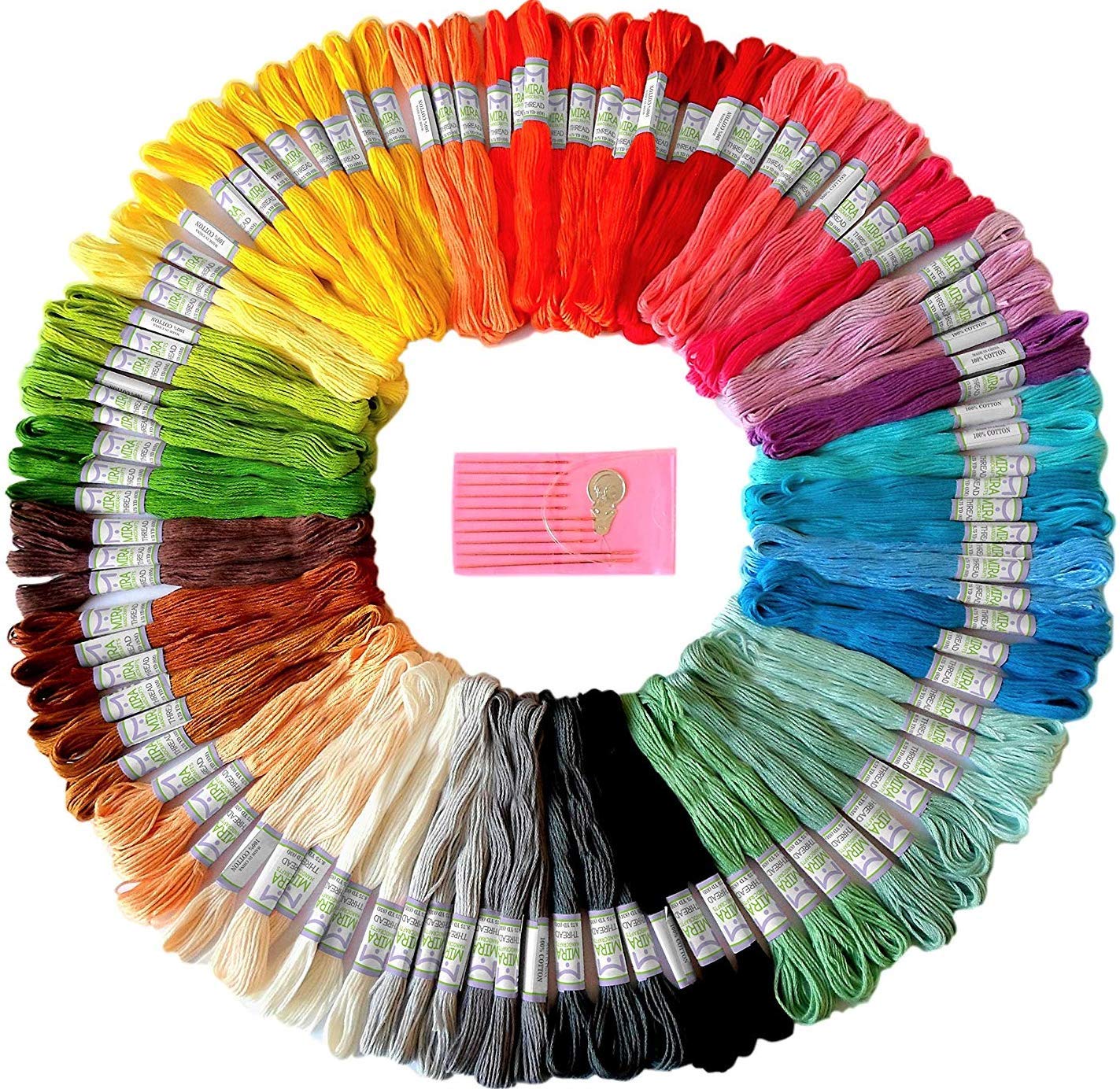 Premium Rainbow Color Embroidery Floss Kit - 50 Skeins Cross Stitch Threads for Friendship Bracelets & DIY Crafts - Includes Free Embroidery Needles - Perfect for Handmade Jewelry, Scrapbooking & Home Decor Projects