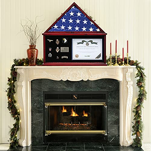 Large Military Shadow Box Flag Display Case - Holds 5'x9.5' Folded Veterans Burial Flag with Certificate Holder & Felt Lining for Medals/Badges - Mahogany Finish - Perfect for Memorials, Funerals & Military Home Decor