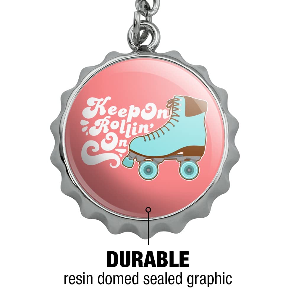Roller Skates Derby Keychain - Chrome Plated Metal Bottle Opener with Pop Cap - Perfect for Skaters, Beer Lovers & Gift Giving
