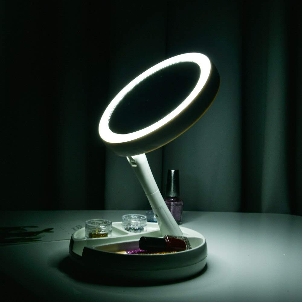 Taran Dual-Sided LED Makeup Mirror with 10X Magnification - USB Powered Vanity Mirror with Storage Box for Women | Perfect for Home Dressing Table, Professional Salon & Travel Beauty Kit
