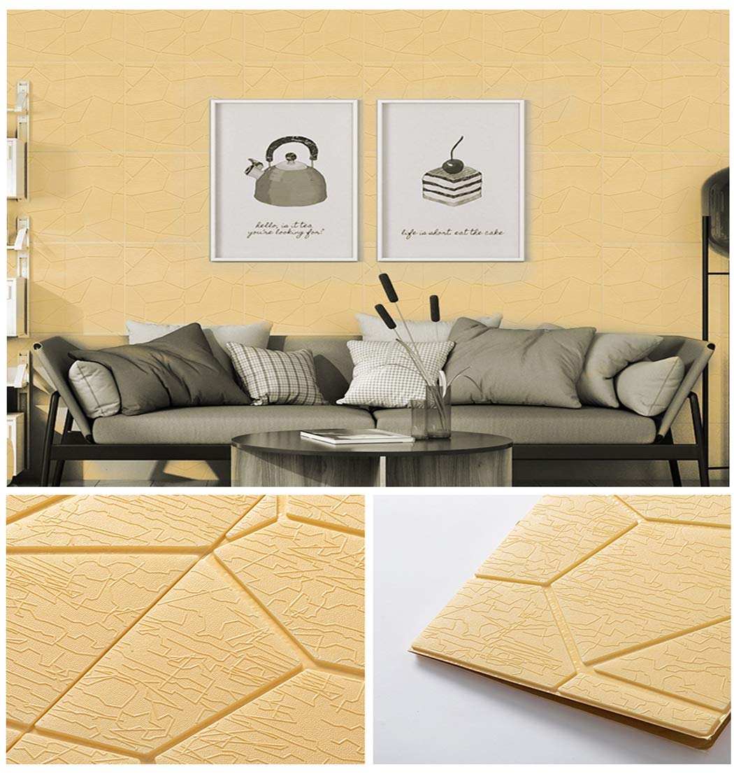 3D Peel and Stick Faux Brick Wallpaper - 10pcs Self-Adhesive PE Foam Wall Stickers for Living Room, TV Background & Kids Room Decor - Waterproof, DIY Home Improvement (Beige) | Easy Installation & Stylish Wall Covering Solution
