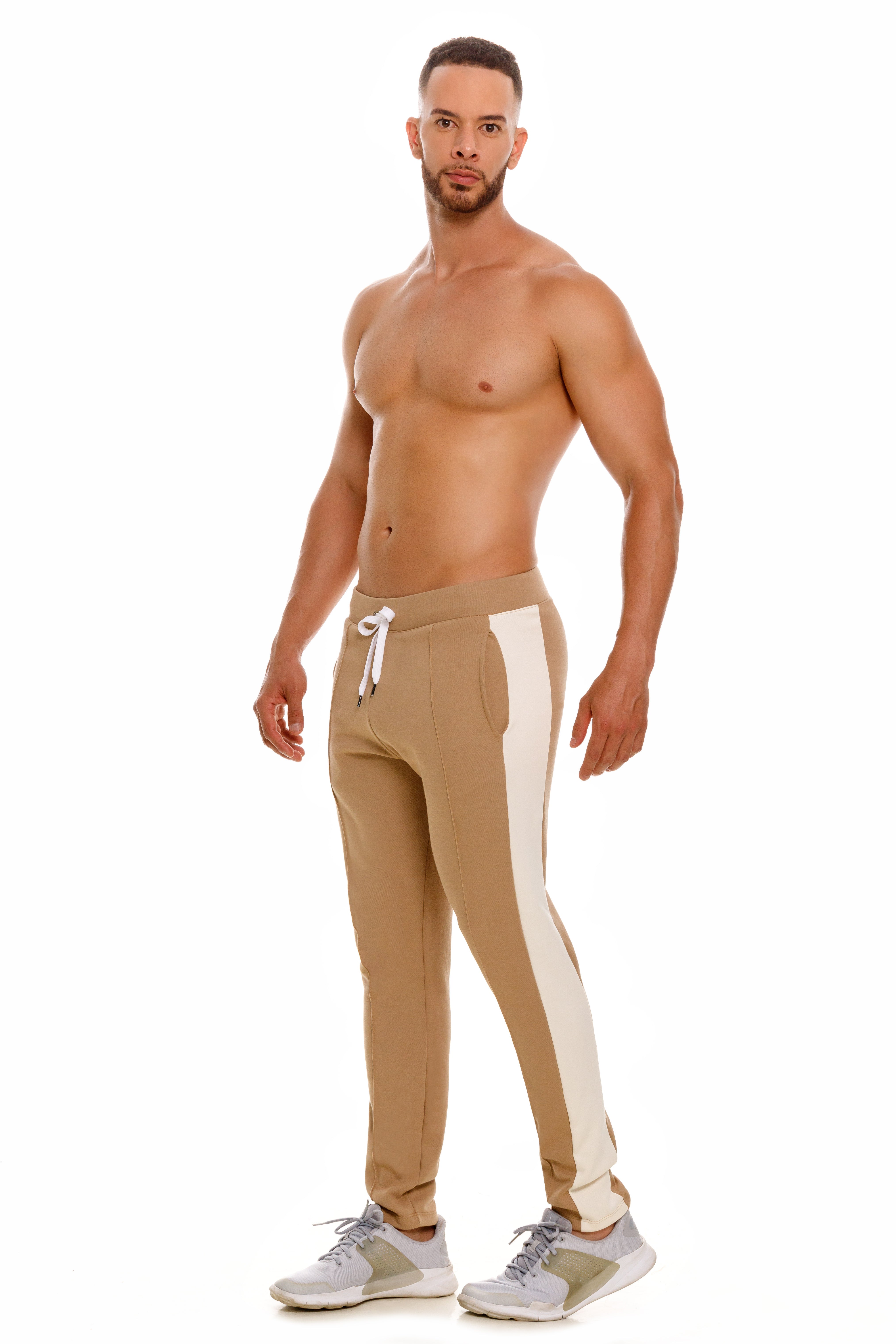 JOR Varsity Slim Fit Cotton Jogger Pants for Men - Comfortable Casual Brown Sweatpants for Workout, Lounge & Everyday Wear