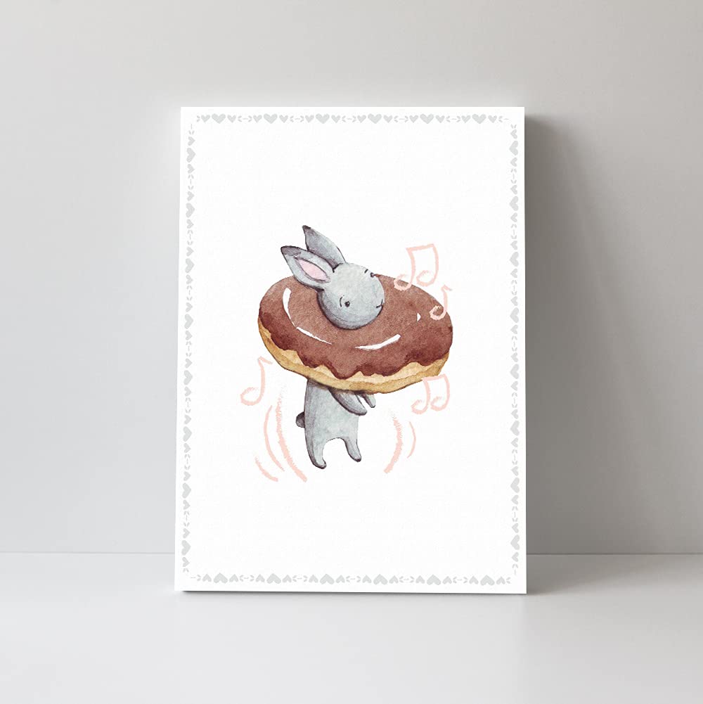 TJ Originals - Adorable Bunny Canvas Wall Art for Baby Nursery & Playroom Decor - Perfect Unique Gift for New Moms - Chocolate Donut Bunny Themed Baby Boy or Girl Room Art (12x16) - Ideal for Baby Showers, Newborn Gifts & Nursery Wall Decor