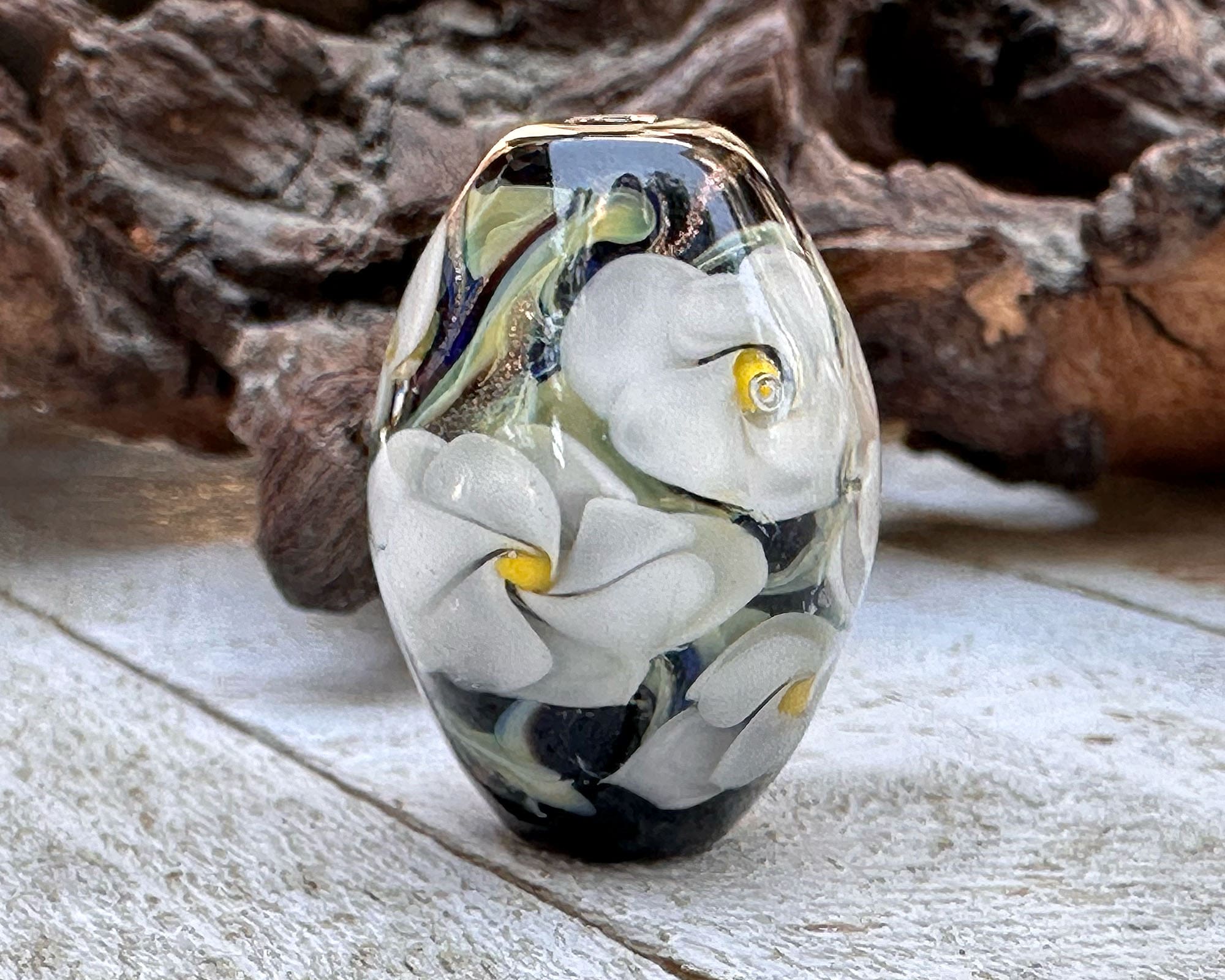 Handmade Black Floral Lampwork Glass Focal Bead for Jewelry Making - DIY Necklace, Bracelet & Earring Designs - Perfect for Bohemian & Artistic Creations