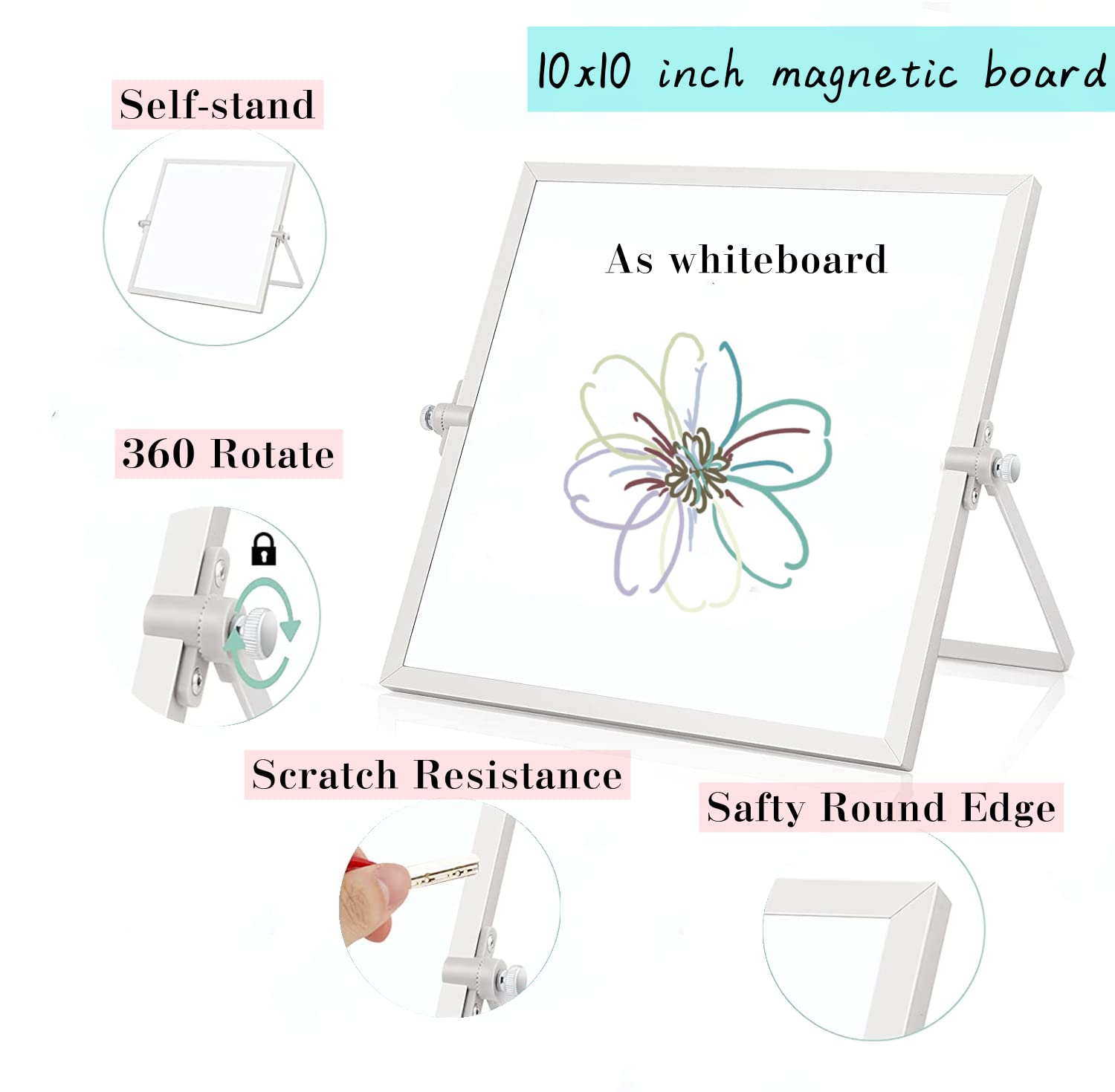 Double-Sided Magnetic Dry Erase Board Calendar - 10x10 Inch Portable Whiteboard with Stand | Easy to Clean Monthly Planner for Office, Home & School | Perfect for Scheduling, Reminders & Productivity