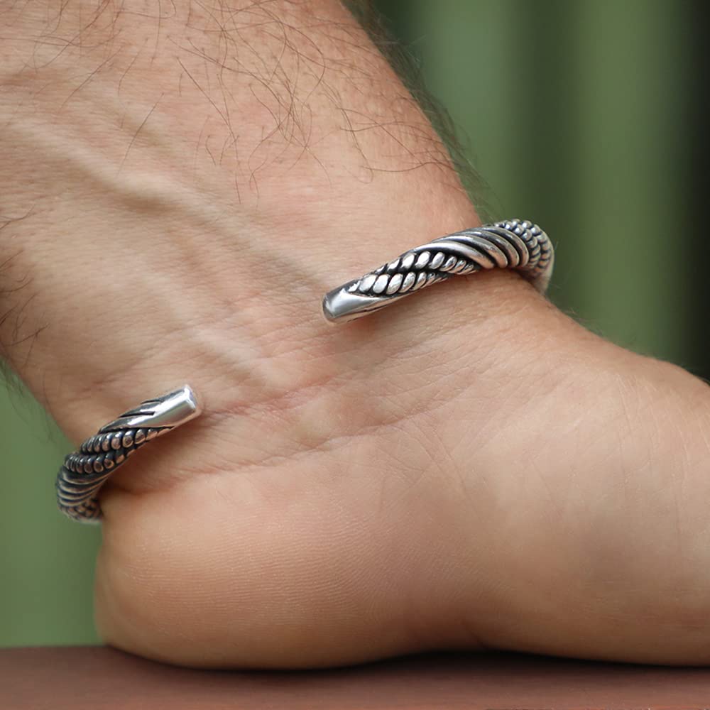 Viking Bracelets for Men and Women - 925 Sterling Silver Cuffs in Various Designs (Sizes M, L, XL) - Perfect for Viking Lovers, Historical Reenactments, and Everyday Wear