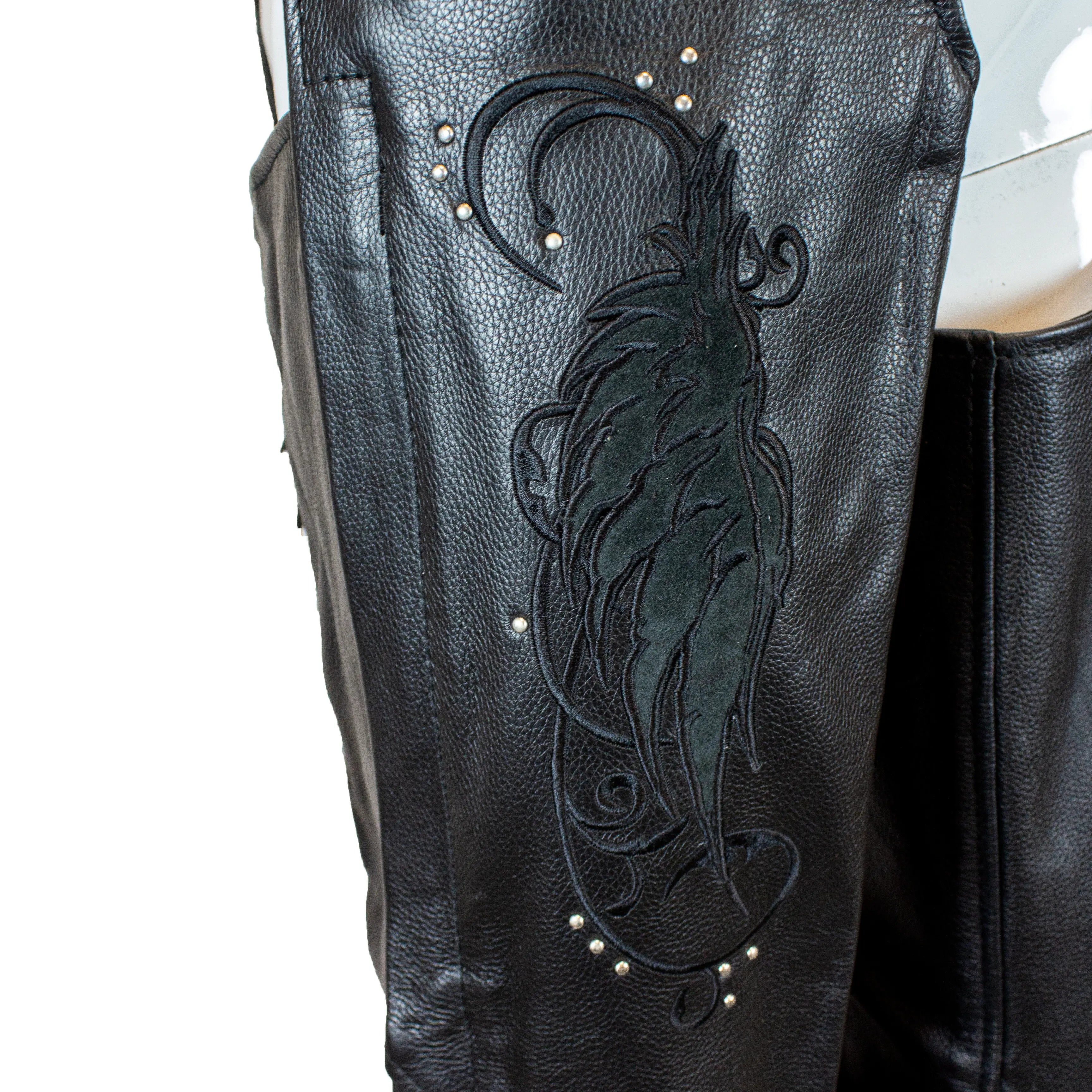BOL Open Road Women's Suede Wing Design Leather Chaps - Motorcycle Riding Gear for Bikers, Equestrian & Fashion Outfits