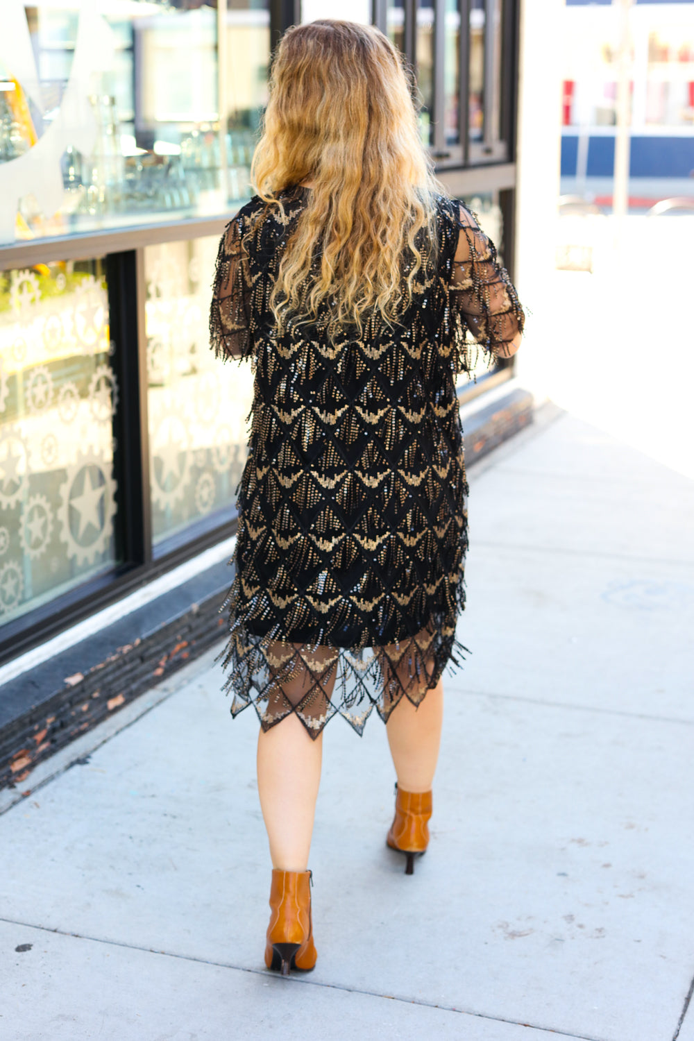 Black & Gold Diamond Pattern Sequin Fringe Dress for Women - Elegant Party & Evening Wear for Prom, Cocktail, and Special Occasions