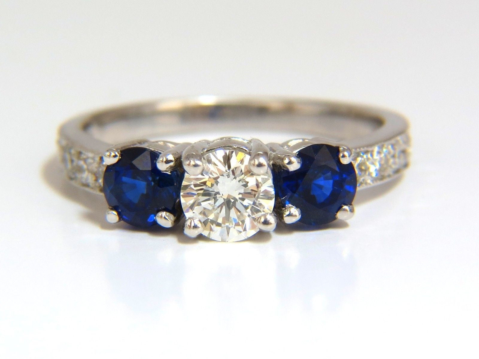1.85ct Natural Blue Sapphire & Diamond Ring in 14K Gold - Classic Three Bead Setting for Engagement, Wedding & Anniversary Gifts