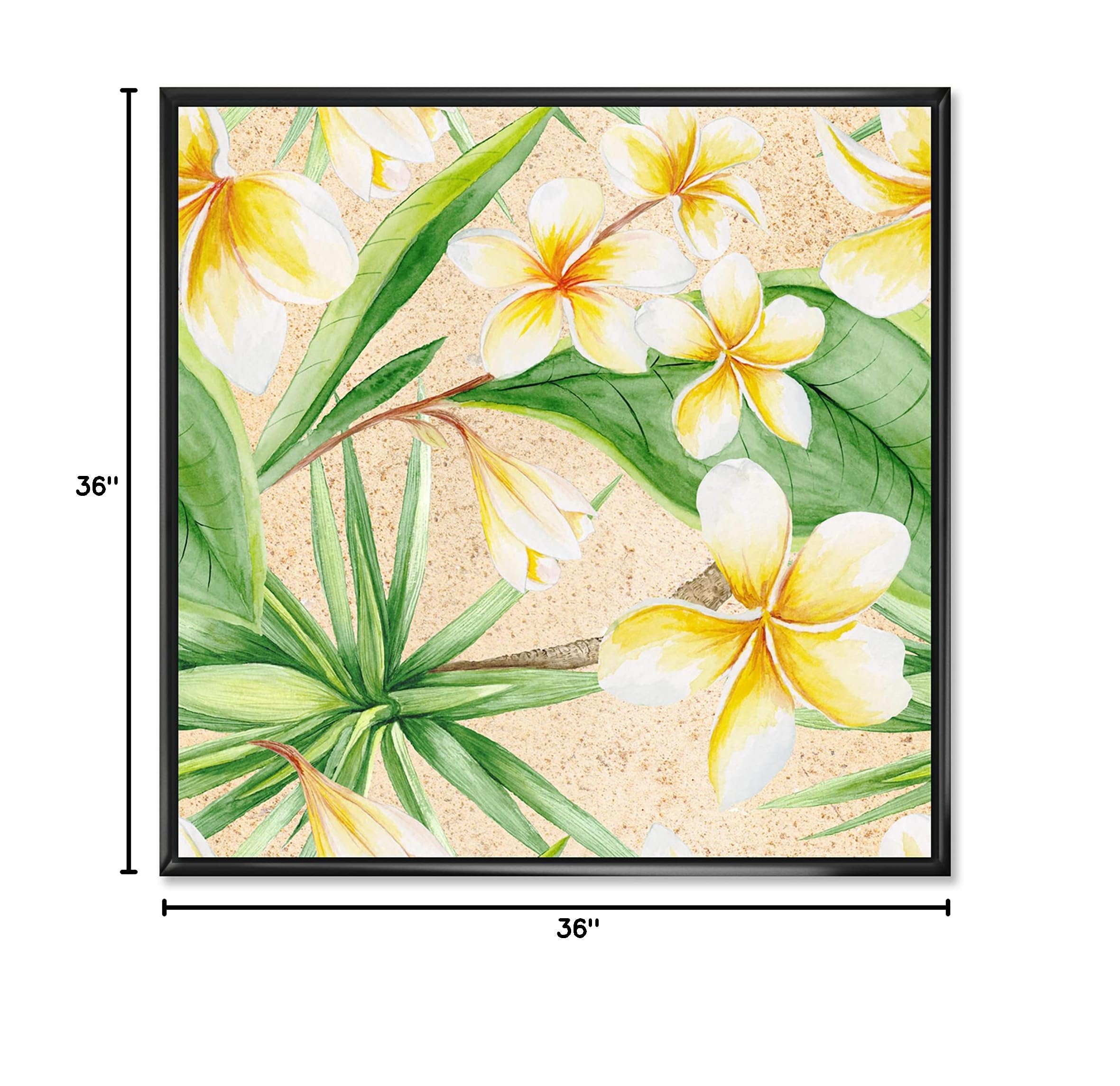 DesignQ Tropical Foliage & Yellow Flowers XI - Framed Canvas Wall Art Print - Perfect for Living Room, Bedroom & Office Decor