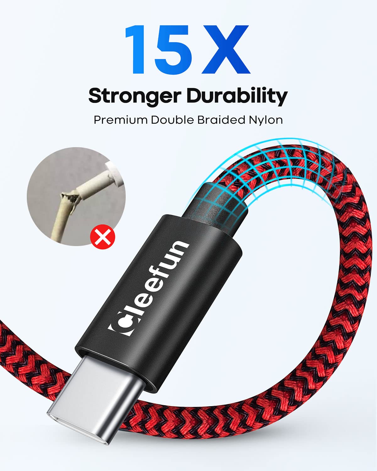 CLEEFUN 6ft USB C to USB A Fast Charging Cable 5-Pack - Durable Braided Nylon Cord for iPhone 16/15 Pro Max, Samsung Galaxy S24/S23/S22/S21, Pixel - Perfect for Home, Office & Travel Charging
