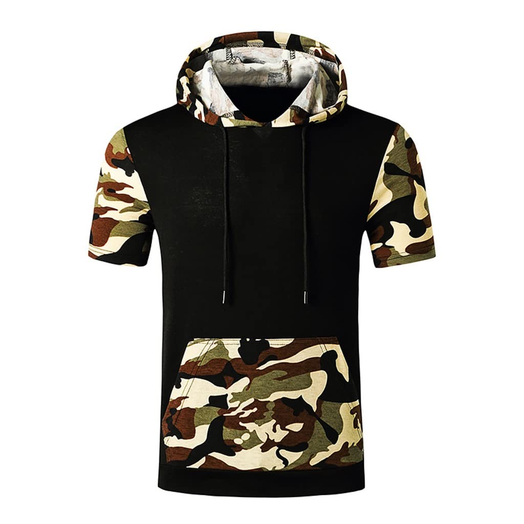 Men's Camouflage Muscle Vest - Breathable Workout Shirt for Weightlifting, Gym & Streetwear | Short-Sleeved Hoodie Top for Fitness Training & Outdoor Sports (Color A, Size S)