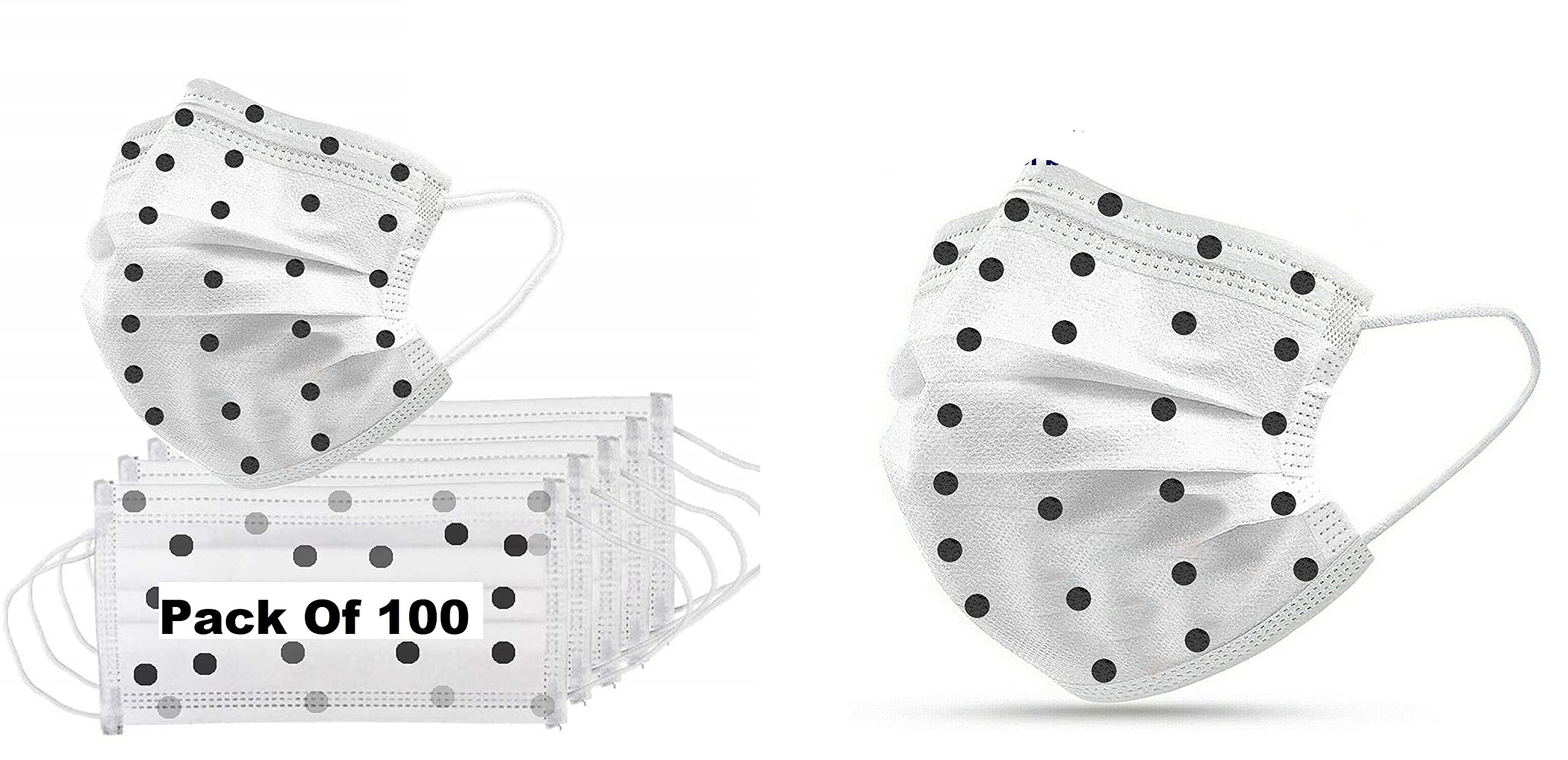 Wisezag 100-Pack Disposable 3-Ply Face Masks for Women - Breathable 3-Layer Surgical Masks with Nose Clip & Comfortable Earloop, White Dot Printed Design | Perfect for Daily Protection, Office, Travel & Public Spaces