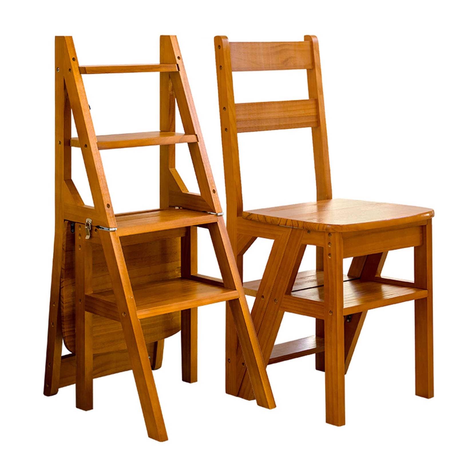 Portable 4-Step Folding Wooden Stool - Lightweight Kitchen Ladder, Bathroom Step Stool, Office Footrest, Indoor Stepladder for Reaching High Shelves, Shoe Bench & Plant Stand