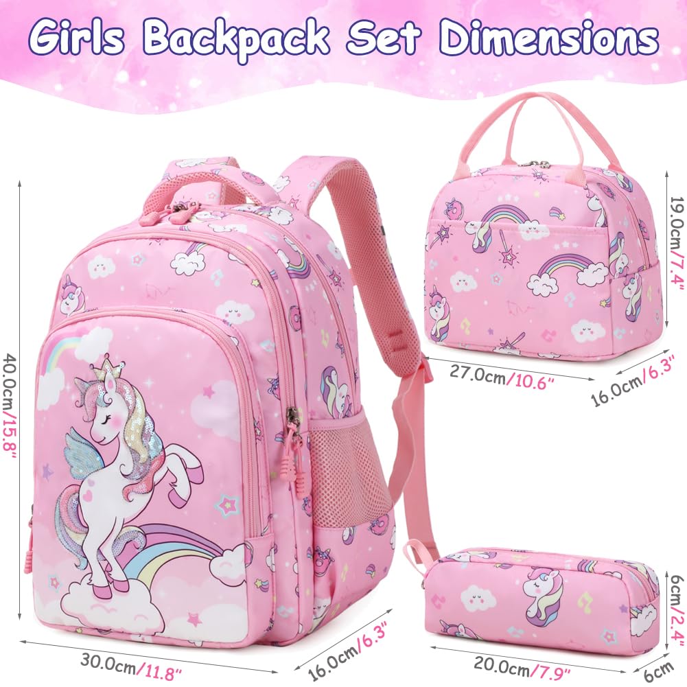 Cute Unicorn Backpack for Girls - Water Resistant Elementary School Bookbag Set with Pencil Case - Perfect for School, Travel & Daily Use