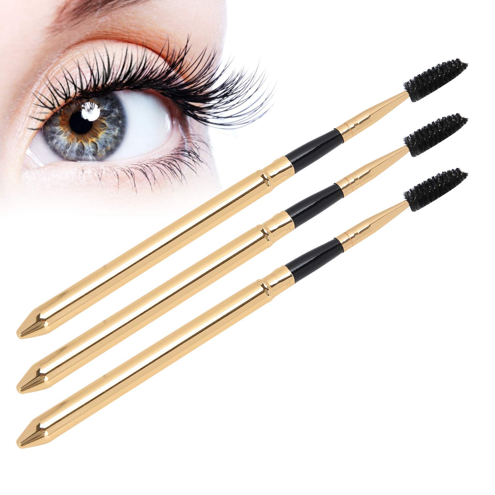 3pcs Mascara Wands Set - Eyelash & Eyebrow Brush with Metal Cover for Daily Makeup & Festivals