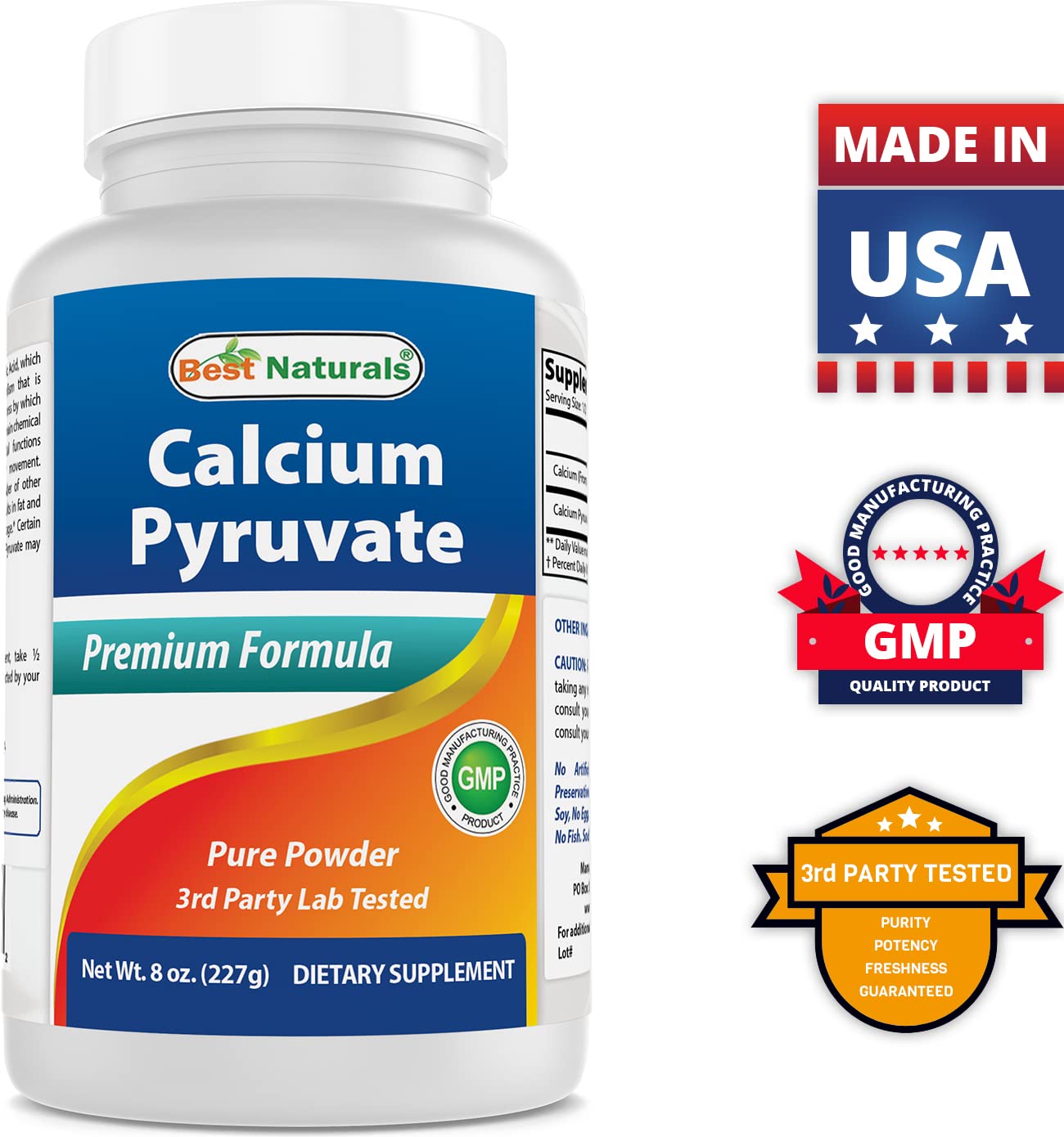 Best Naturals Calcium Pyruvate Powder 8oz (Pack of 3) - Premium Weight Management & Energy Supplement for Fitness, Keto Diet & Healthy Lifestyle