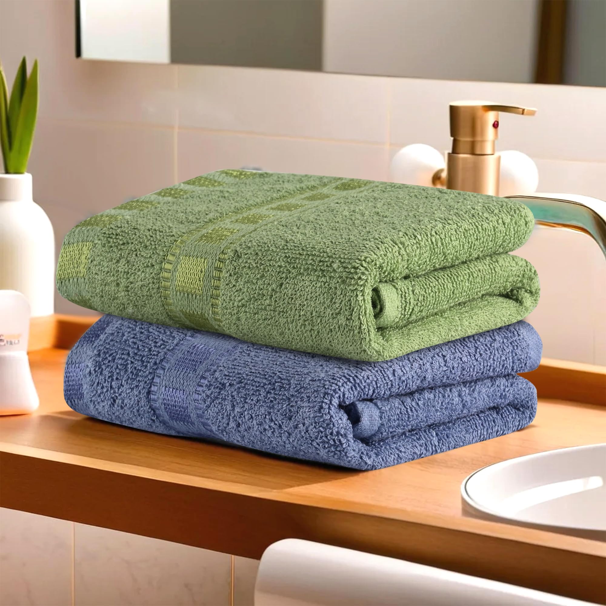 Kuber Industries 2-Pack Cotton Hand & Face Towels for Men & Women - Soft, Absorbent & Quick-Drying Gym Towels - Perfect for Workout, Travel & Outdoor Activities - Dark Blue & Green