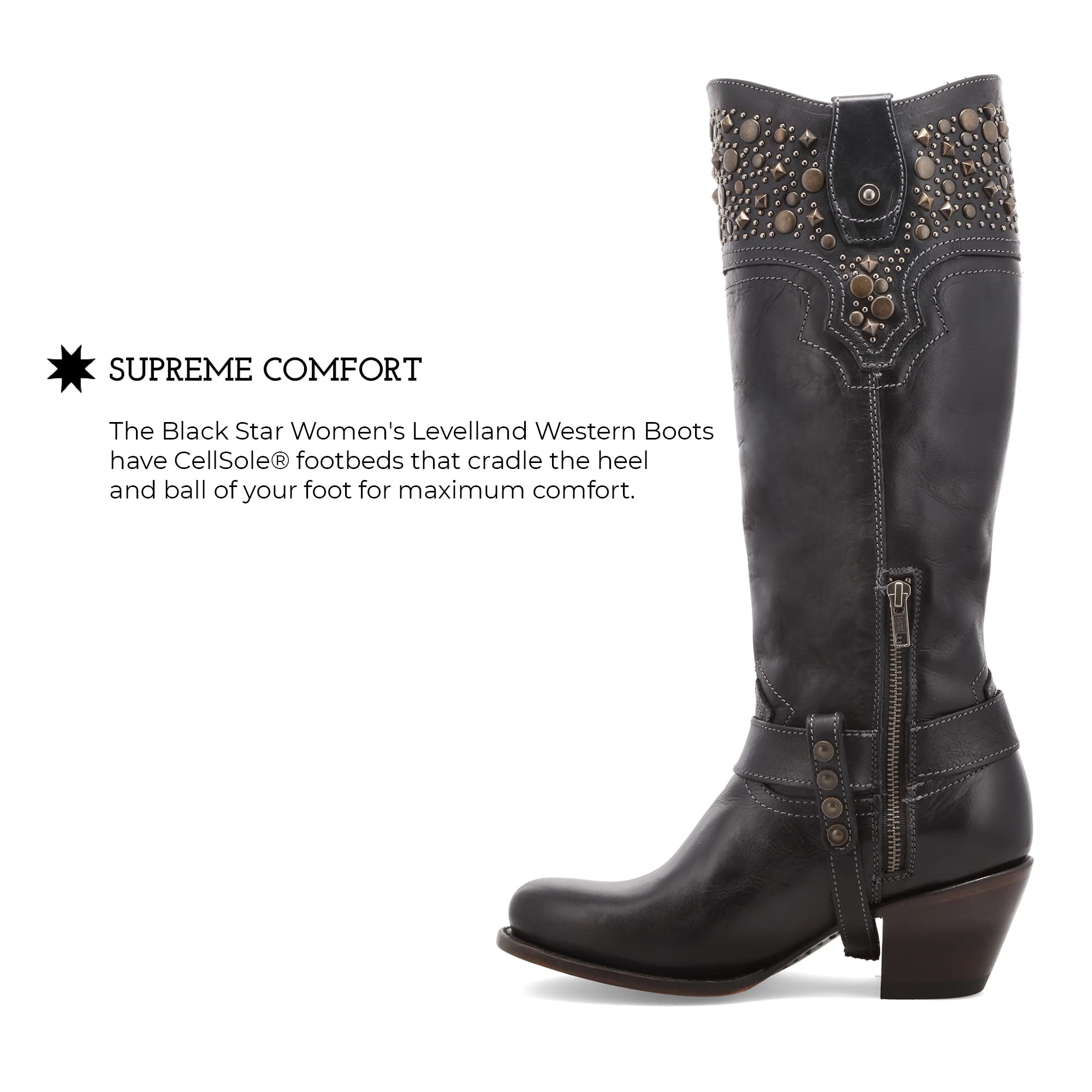 Black Star Women's Levelland Western Knee High Boots - 15” Full-Grain Leather Vamp & Shaft, CellSole® Cushioned Footbeds, Leather Lined Interior | Perfect for Country Dancing, Rodeos & Western Fashion
