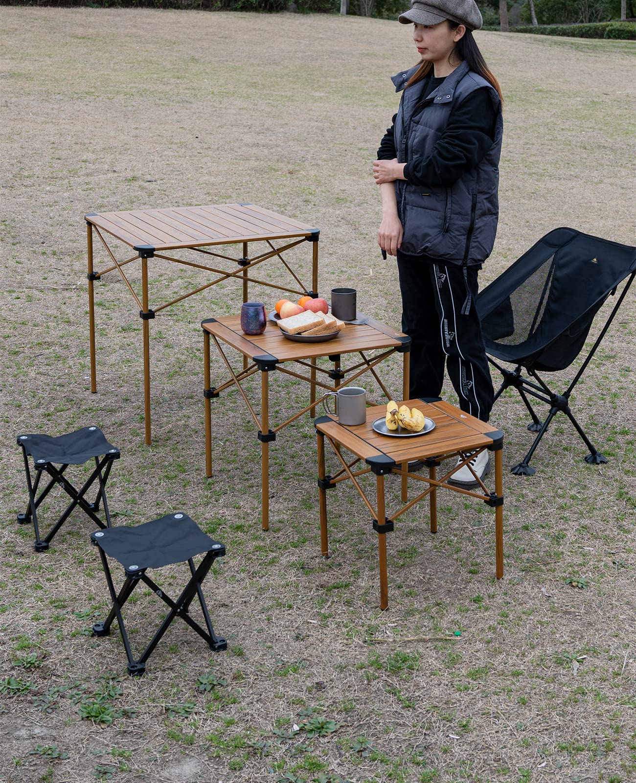 Lightweight Aluminum Folding Square Table with Roll-Up Top & Carry Bag - Portable Camping Picnic BBQ Table for Outdoor Kitchen, Backyard, Travel (Nature, Large) | Perfect for Camping Trips, Tailgating & Beach Parties