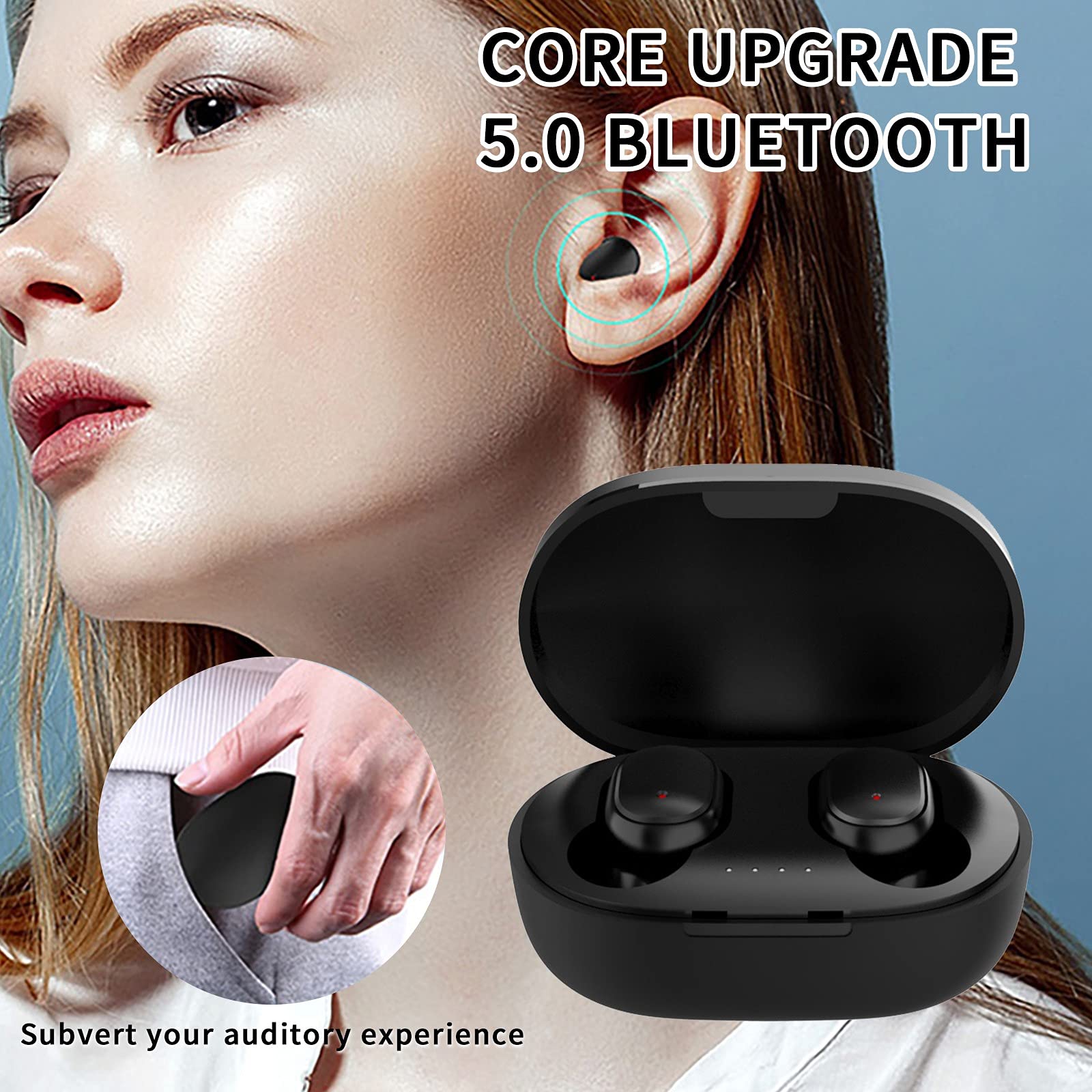 Wireless Bluetooth 5.0 Earbuds - Stereo In-Ear Headphones for Smartphone, Laptop, TV & Sports, Compact Design, Black - Perfect for Workouts, Commuting, and Gaming