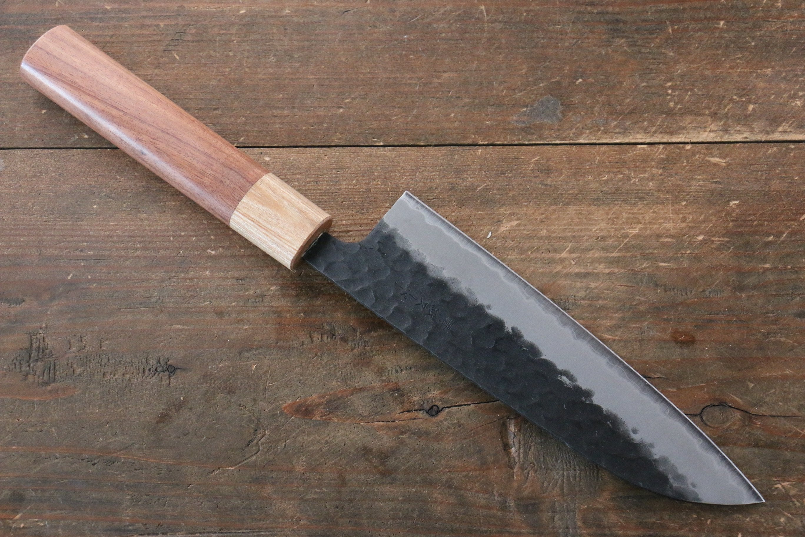 Seisuke Kokubyaku Blue Super Hammered Santoku Knife 165mm with Morado Wood Handle - Perfect for Slicing, Dicing, and Chopping Vegetables in Professional Kitchens & Home Cooking