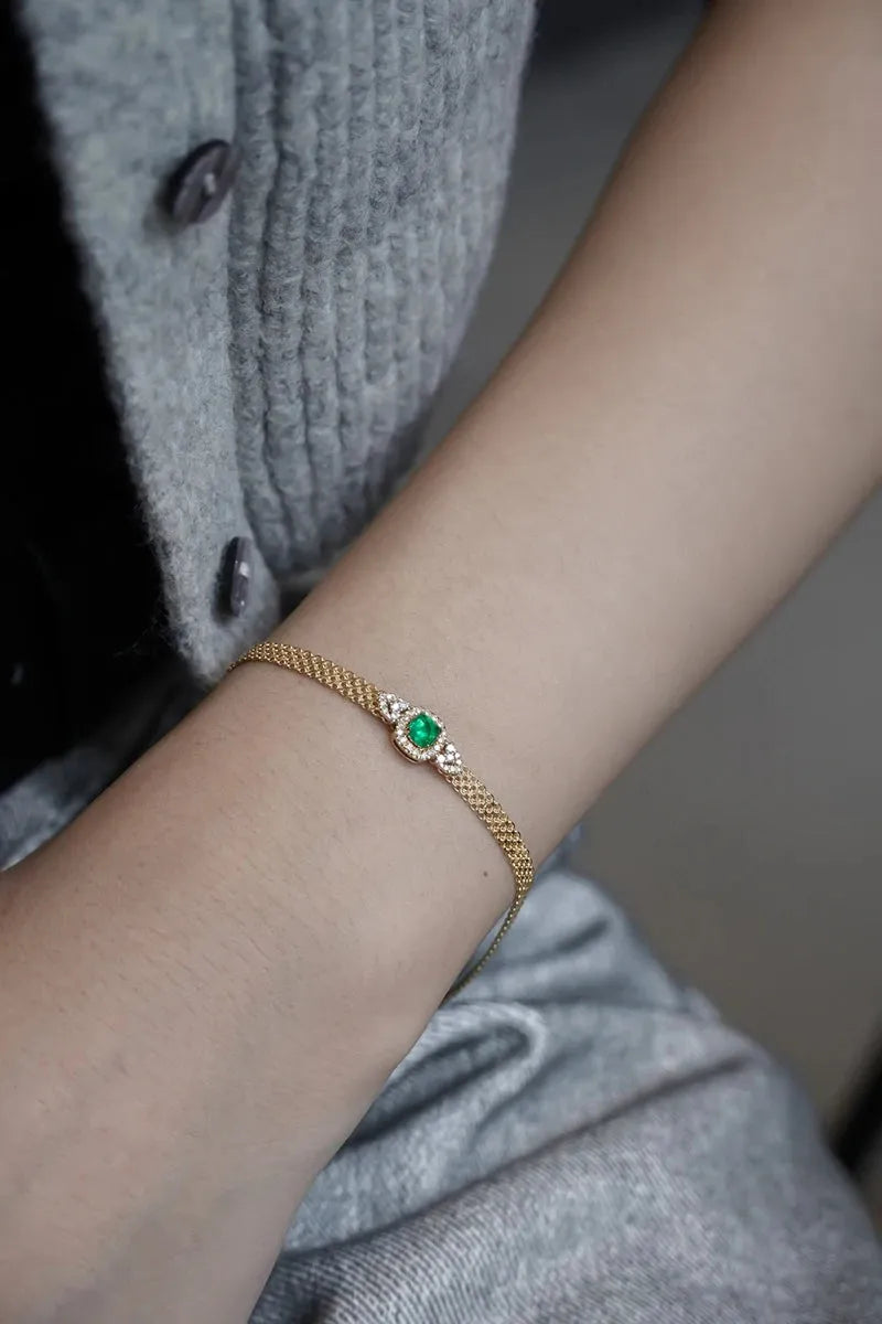18K Yellow Gold Diamond & Natural Panjshir Emerald Bracelet for Women - Romantic Wedding Jewelry Gift for Anniversary, Engagement & Special Occasions