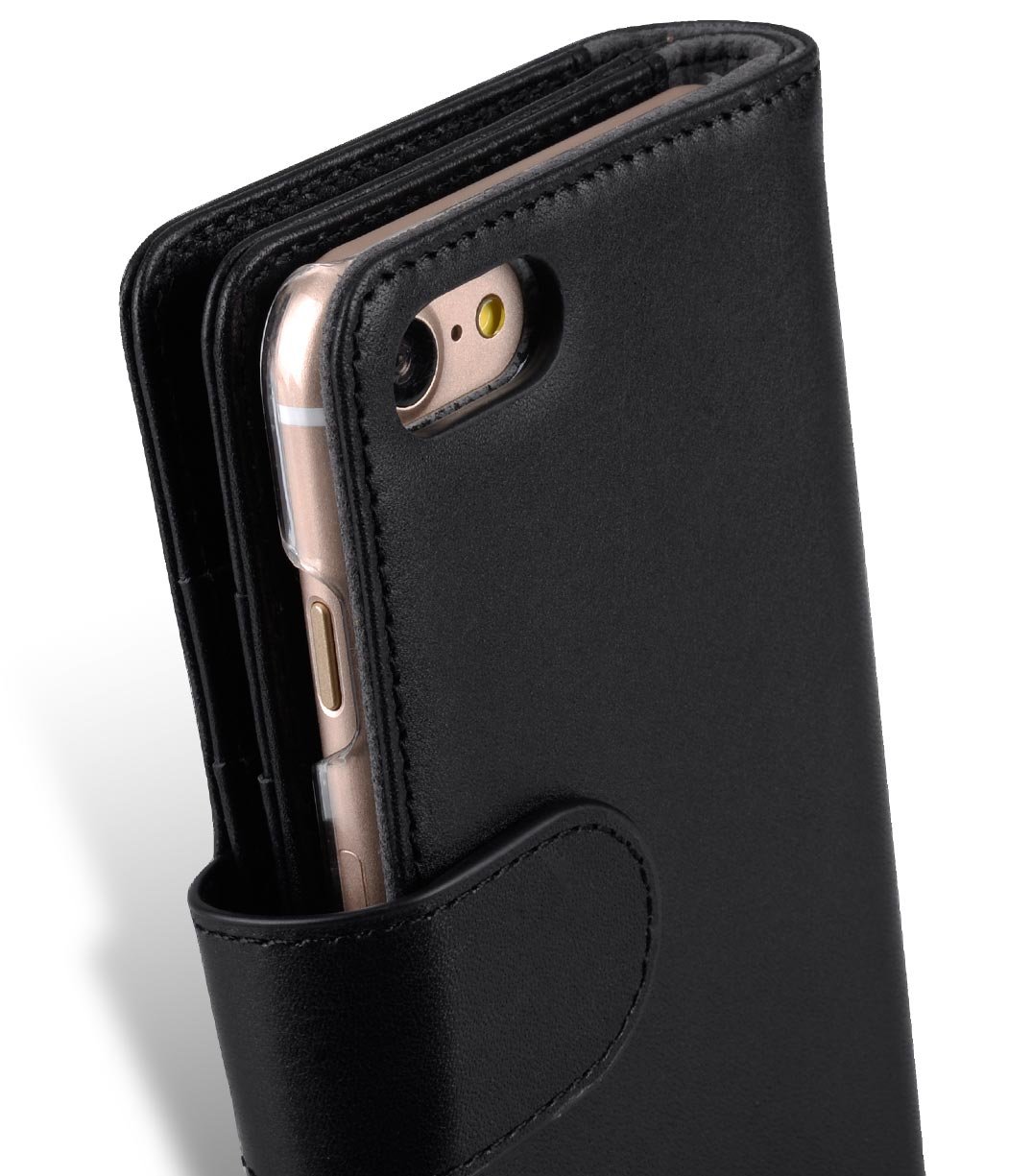 Premium Leather Wallet Case for Apple iPhone 8 & iPhone 7 (4.7 Inch) - Slim Book Style with Card Slots - Elegant Black - Perfect for Business & Everyday Use