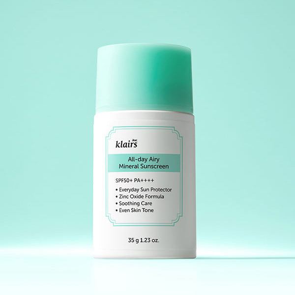 Klairs All Day Airy Mineral Sunscreen SPF50+ PA+++ 35g - Lightweight, Non-Greasy Face Sunscreen for Daily Protection - Perfect for Outdoor Activities & Sensitive Skin