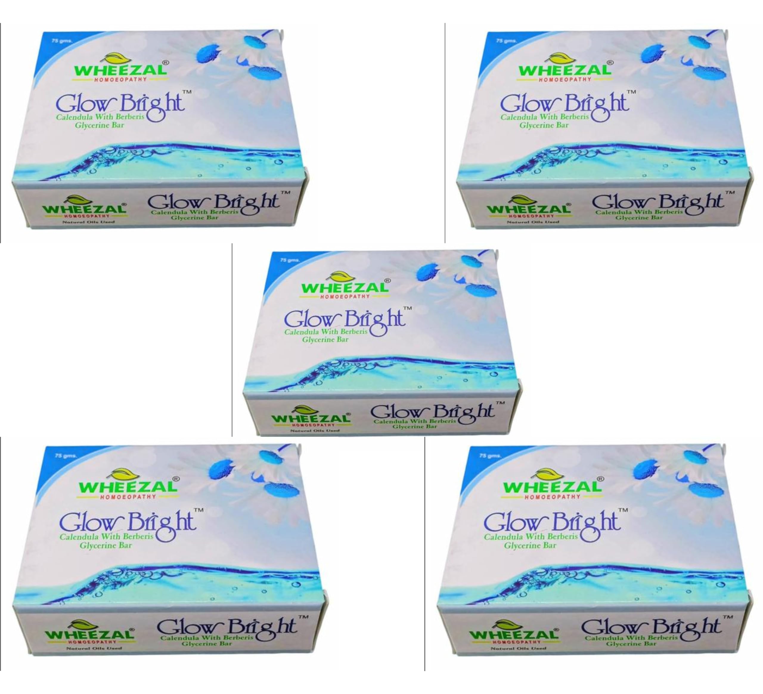 Wheezal Glow Bright Glycerine Soap with Calendula & Berberis - 75g (5-Pack) | Natural Skin Brightening & Moisturizing Bar for Face & Body | Perfect for Daily Cleansing, Sensitive Skin & Aromatherapy