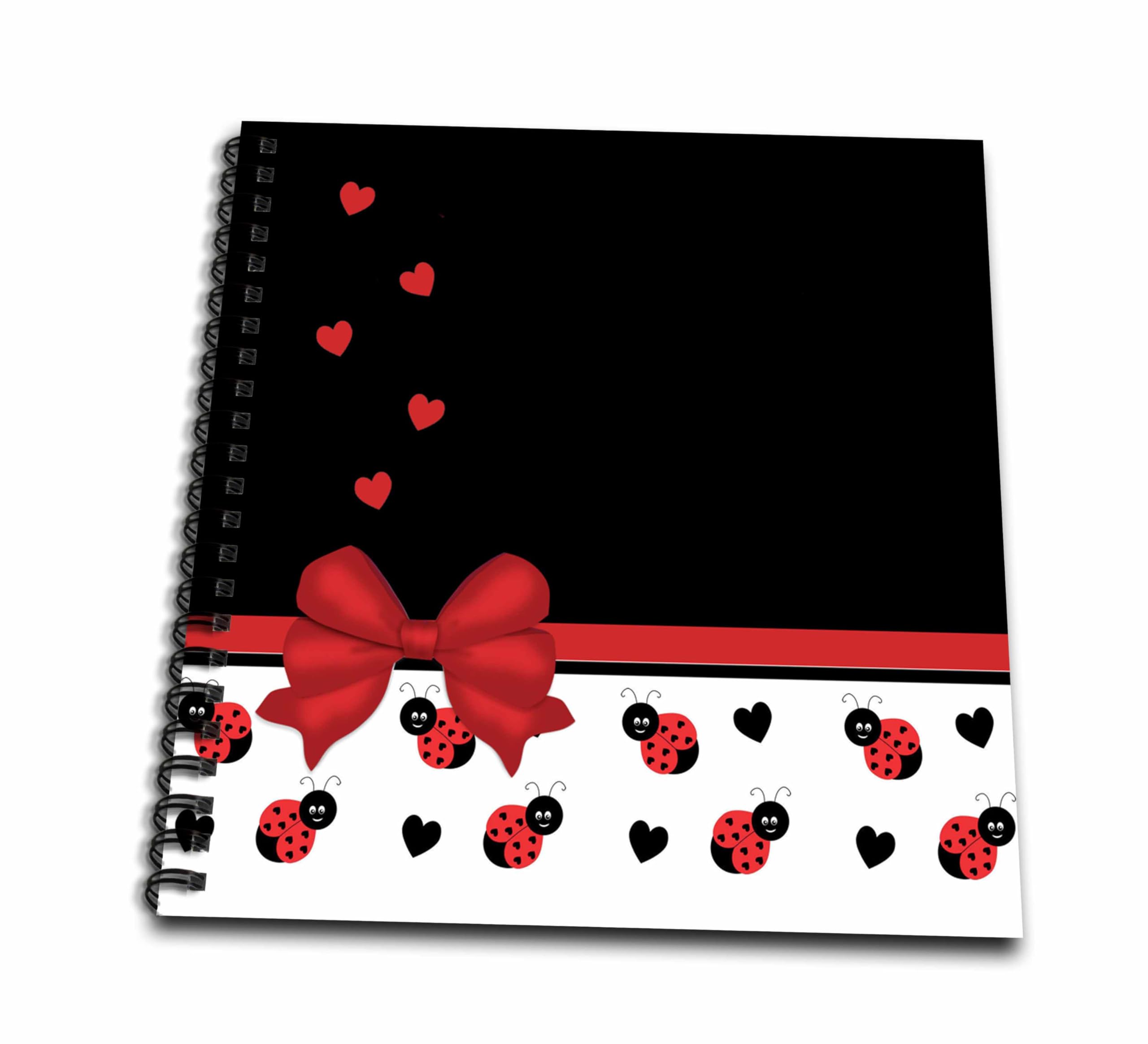 3D Rose Cute Red Black Ladybugs Floating Hearts Red Ribbon Memory Scrapbook Album - 12x12 Inch for Wedding, Baby Shower & Photo Keepsake