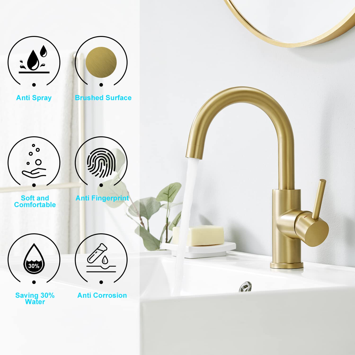CREA Single Hole Gold Bar Sink Faucet - Mini Vessel Faucet for Bathroom, Kitchen, Camper, Farmhouse & Outdoor Use - Perfect for Small Spaces, Wet Bars, Utility Sinks & Vanity Lavatories