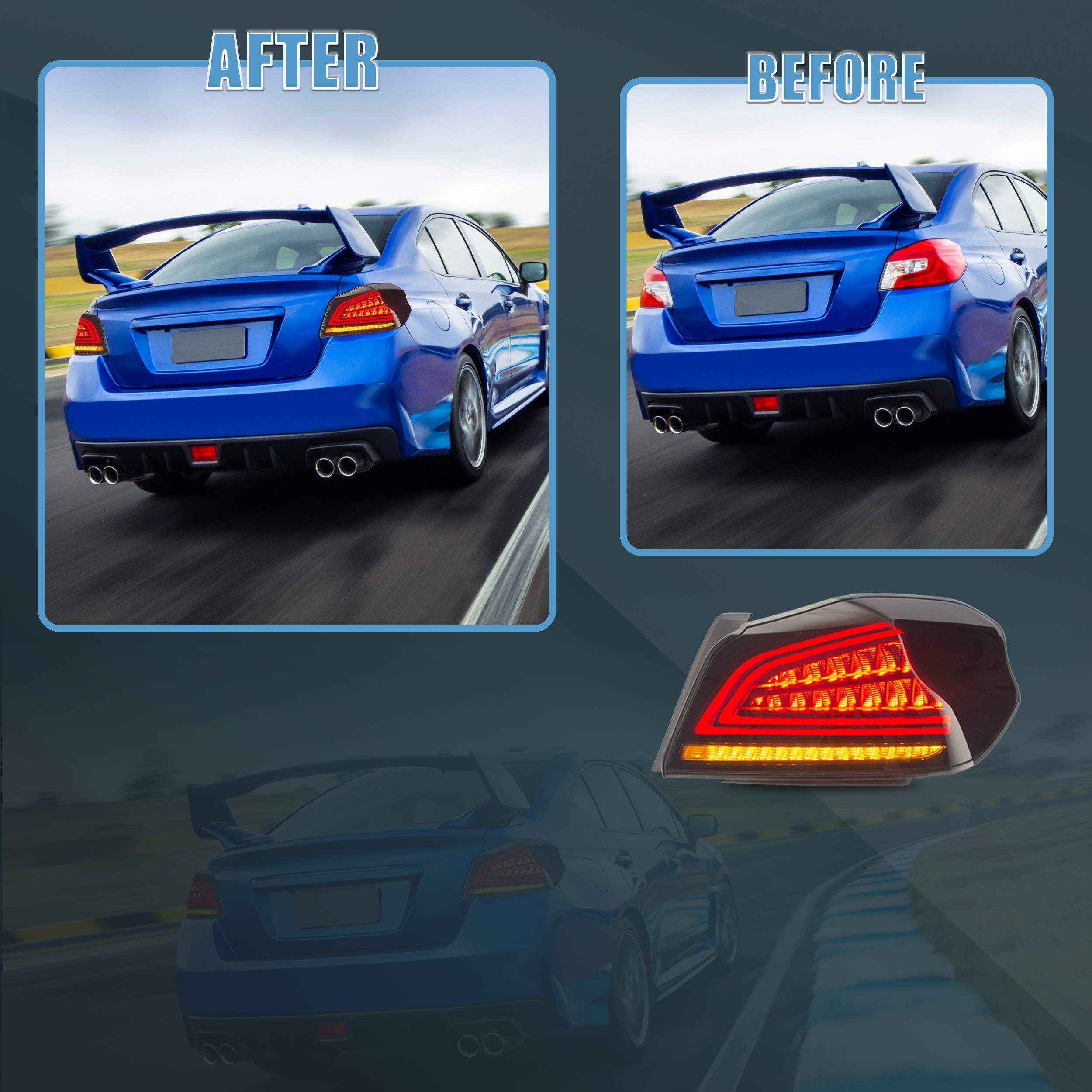 VLAND LED Tail Lights Assembly - Smoked Black for 2014-2021 Subaru WRX/STI 1st Gen | High-Performance Lighting Upgrade for Night Driving & Car Customization