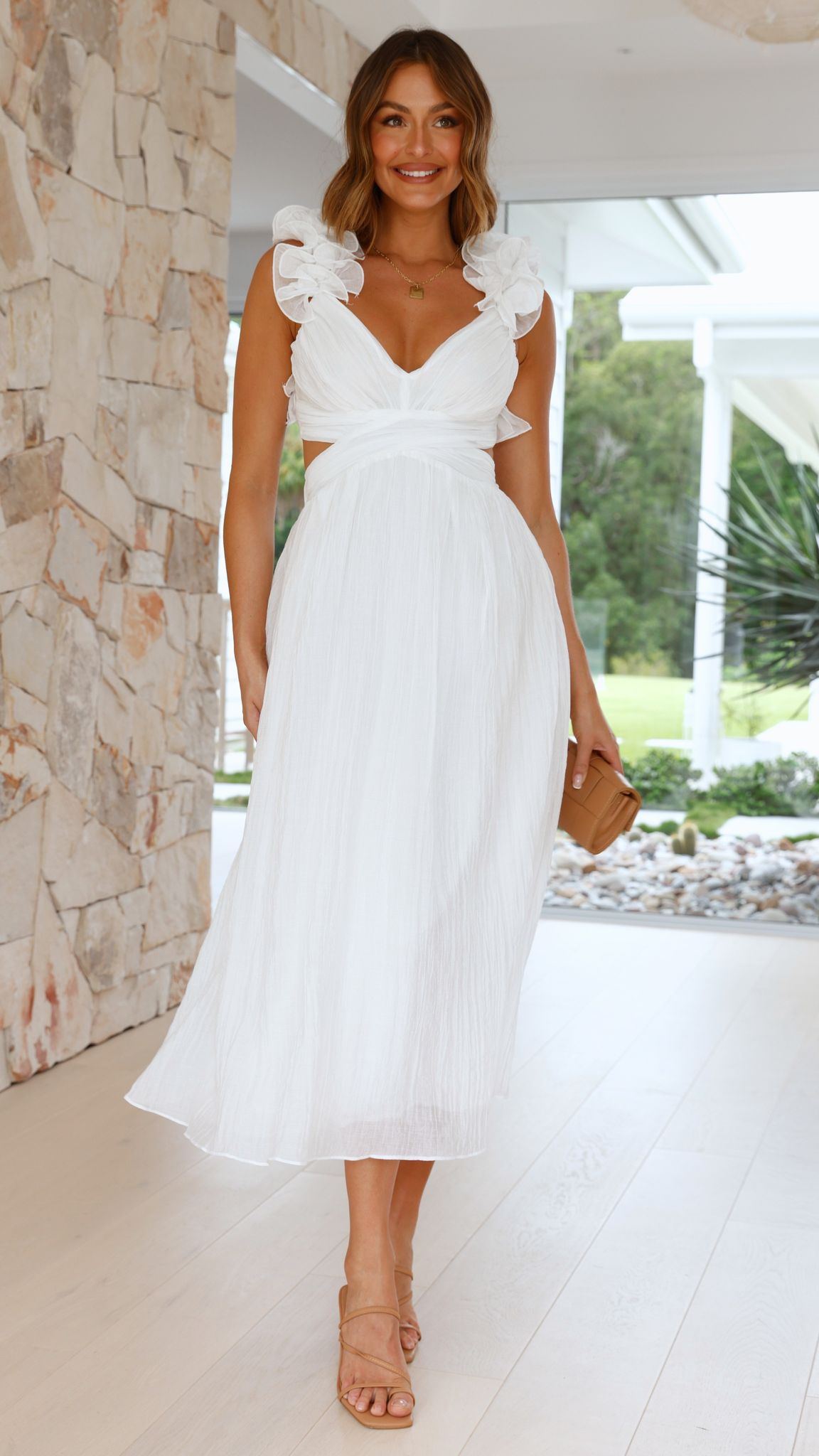 Cadell Maxi Dress for Women - Elegant White Long Summer Dress for Beach, Wedding & Vacation | Flowy Boho Style with Side Slits