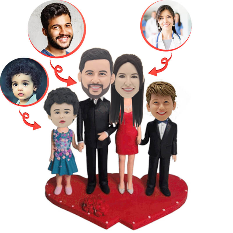 Custom Family of Four Bobbleheads - Personalized Figurines for Gifts, Home Decor & Family Keepsakes | Perfect for Anniversaries, Weddings & Family Reunions
