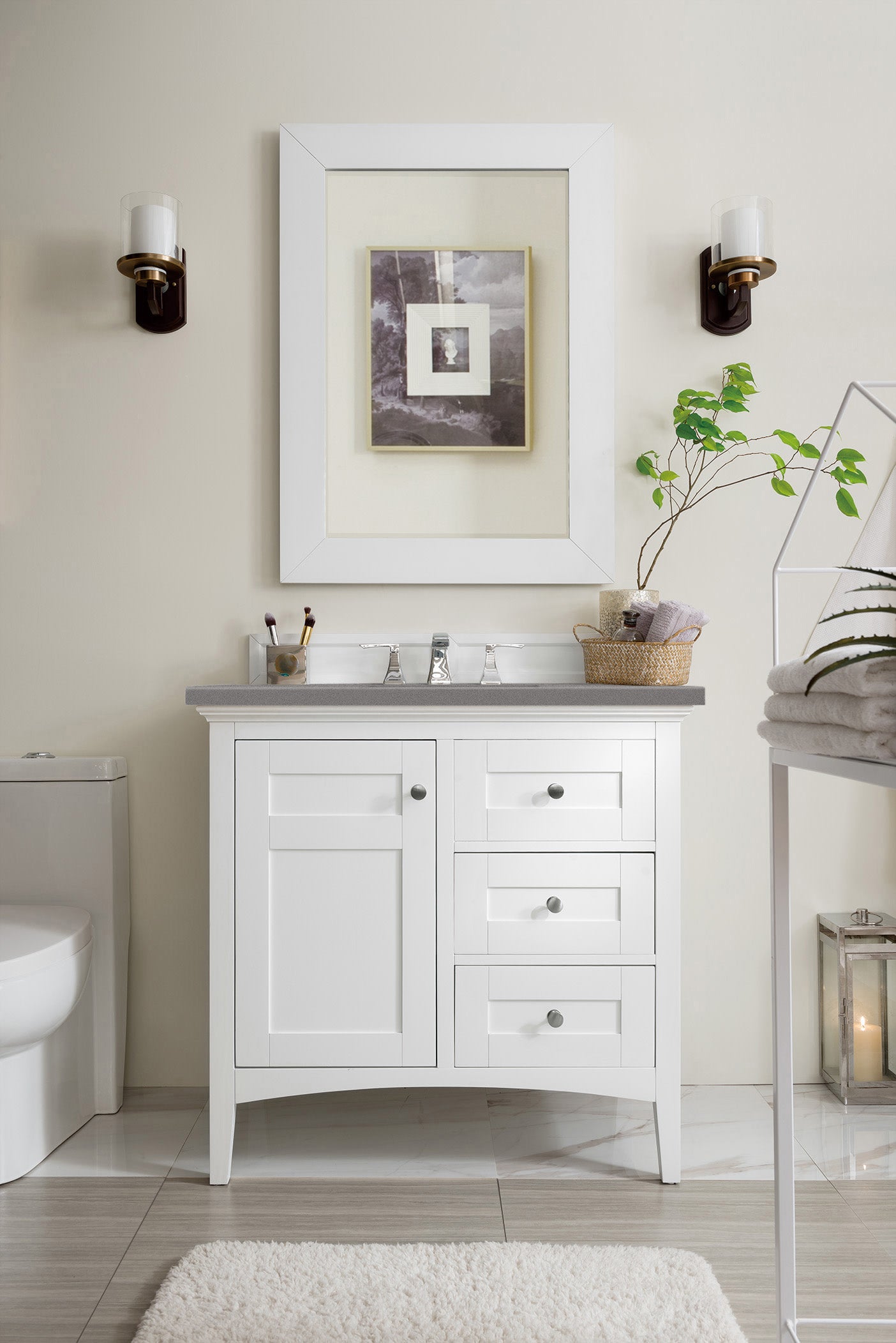 Palisades 36 Inch Single Bathroom Vanity Set with Bright White Cabinet & 3CM Gray Expo Quartz Countertop - Perfect for Modern Master Bathrooms & Guest Bath Remodels