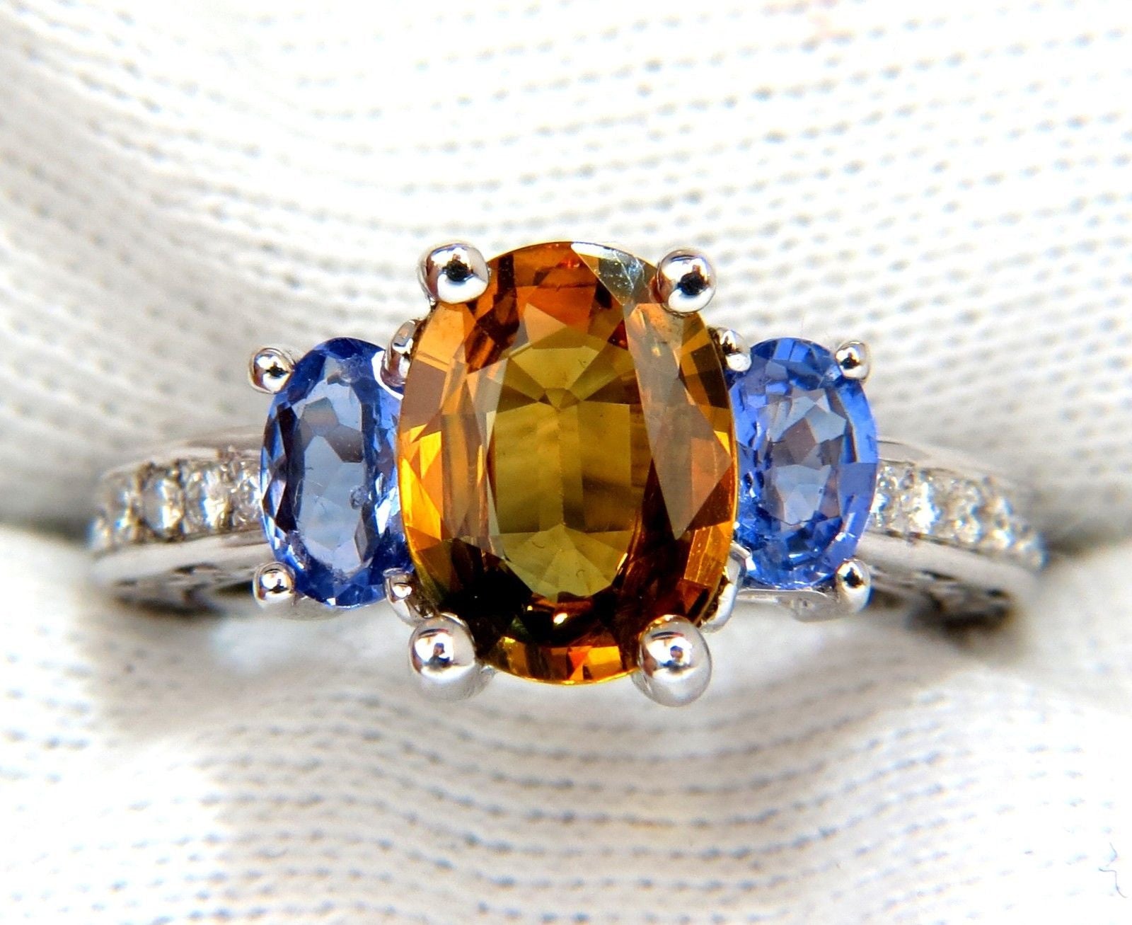 3.68CT Natural Fancy Vivid Yellow Brown Sapphire Tanzanite Diamond Ring in 14K Gold - Elegant Jewelry for Engagement, Wedding & Special Occasions