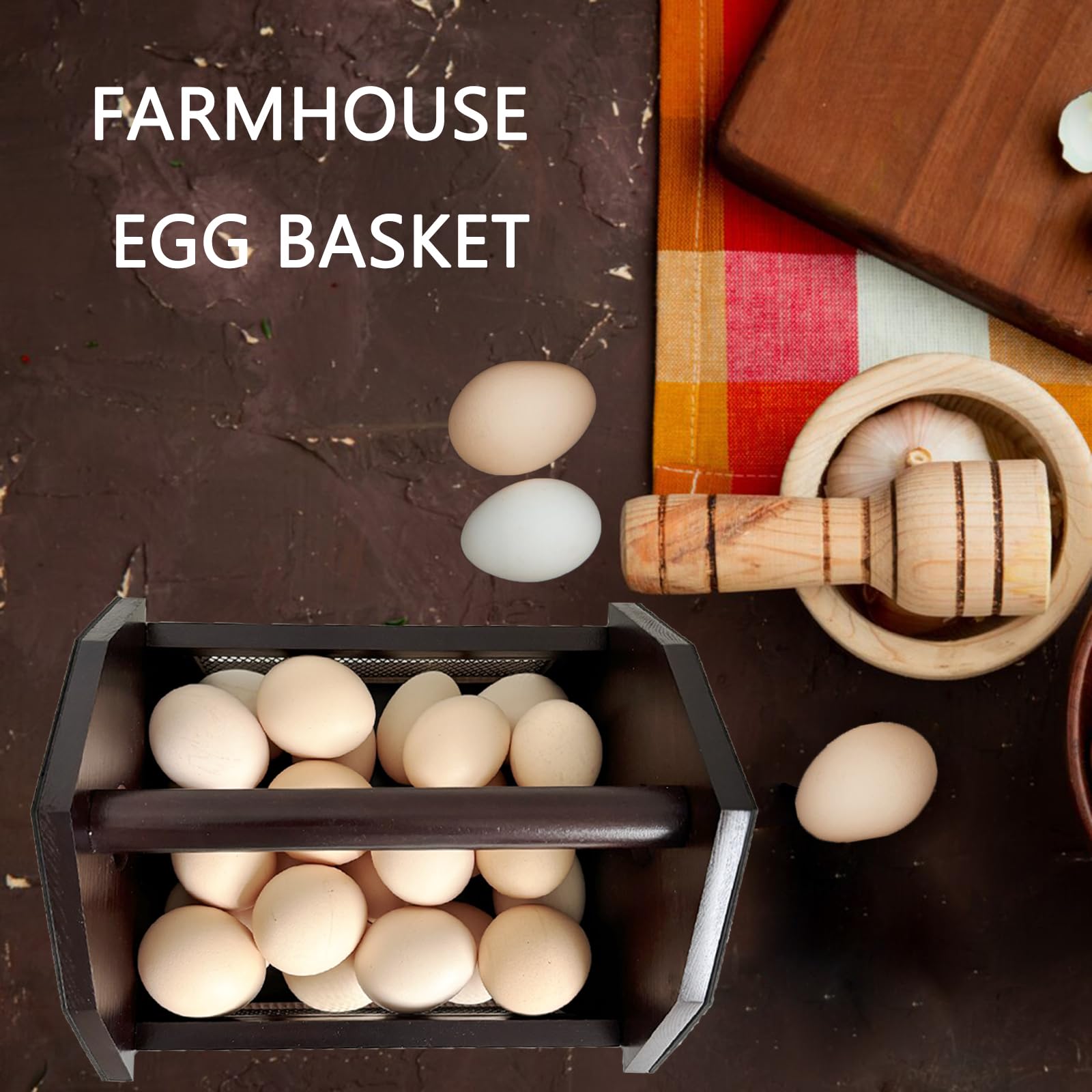 Farmhouse Wooden Chicken Egg Basket - Handmade Egg Collecting Basket for Fresh Eggs, Kitchen Countertop Organizer & Farmhouse Decor - Perfect for Farmhouse Kitchens, Chicken Coops & Countryside Homes