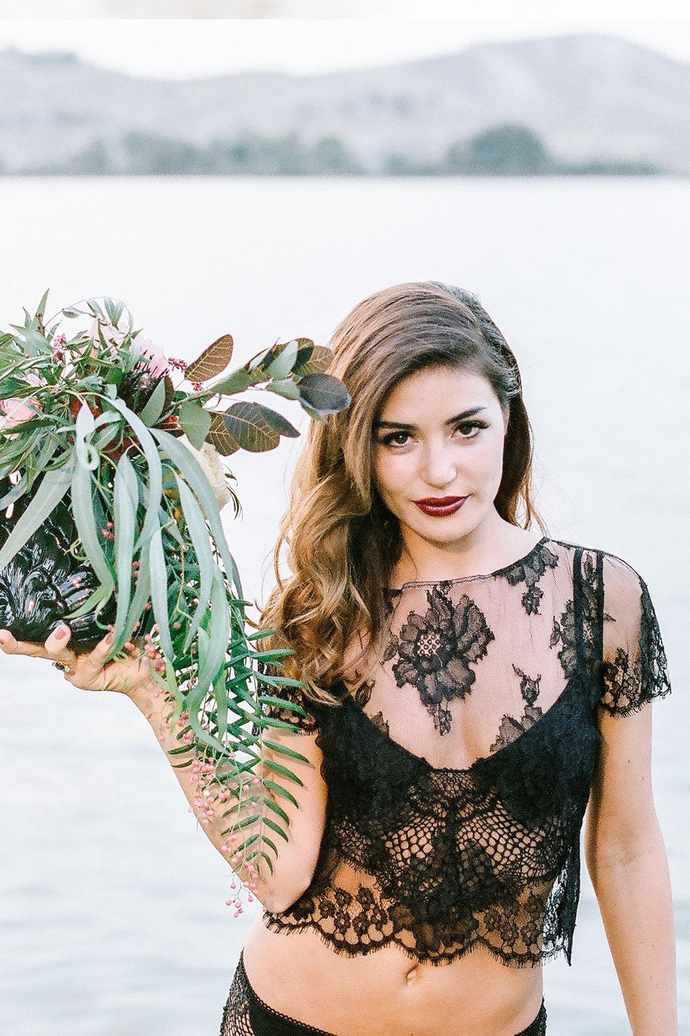 Roseline French Lace Blouse Crop Top for Women - Elegant Black Lace Shirt for Party, Date Night & Special Occasions