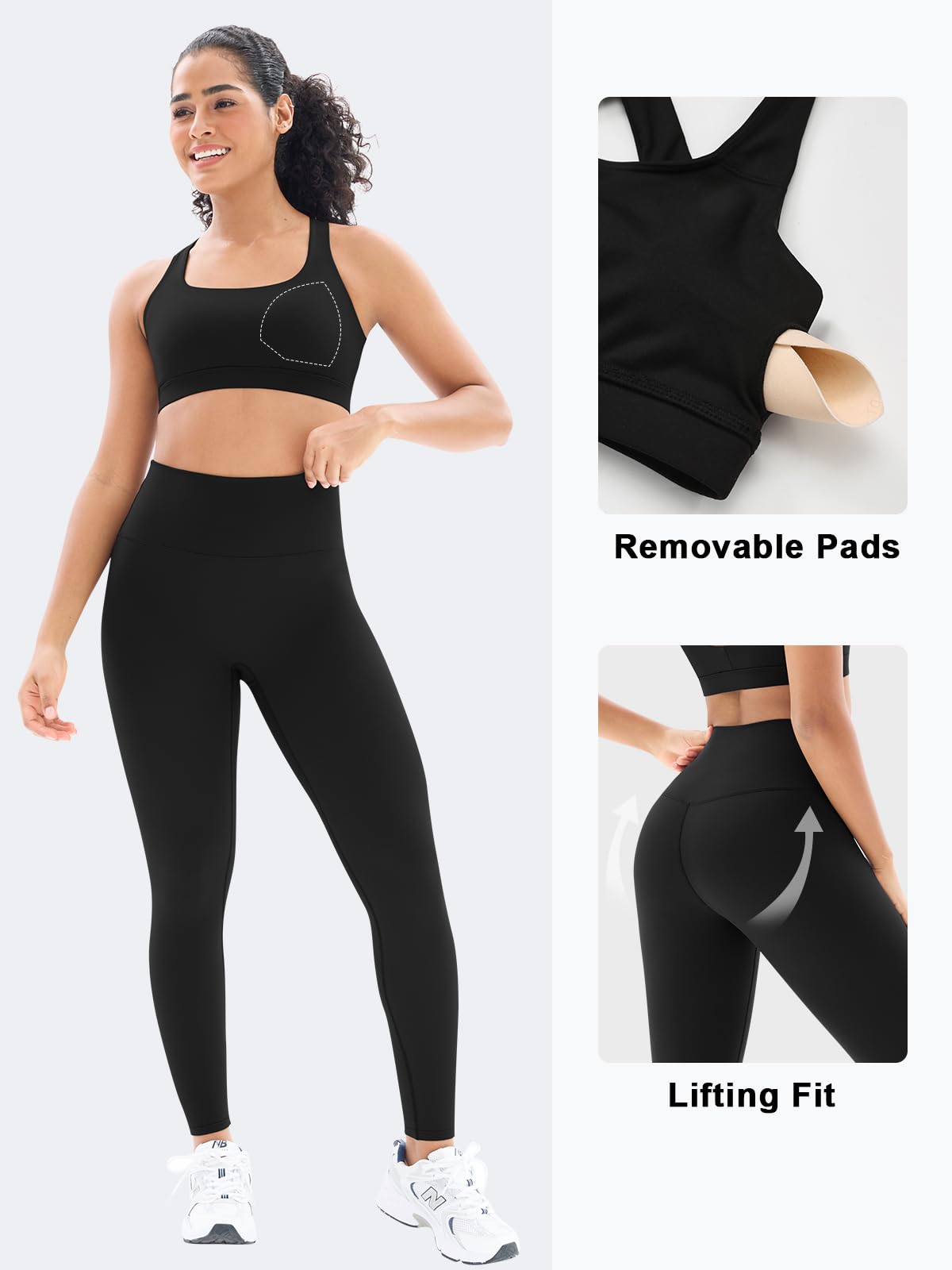 Women's High Waisted Yoga Leggings with Cross Back Sports Bra - 2 Piece Workout Set for Gym, Running & Fitness | Comfortable Gym Clothes (Y80M-Black) | Perfect for Yoga, Pilates & Home Workouts