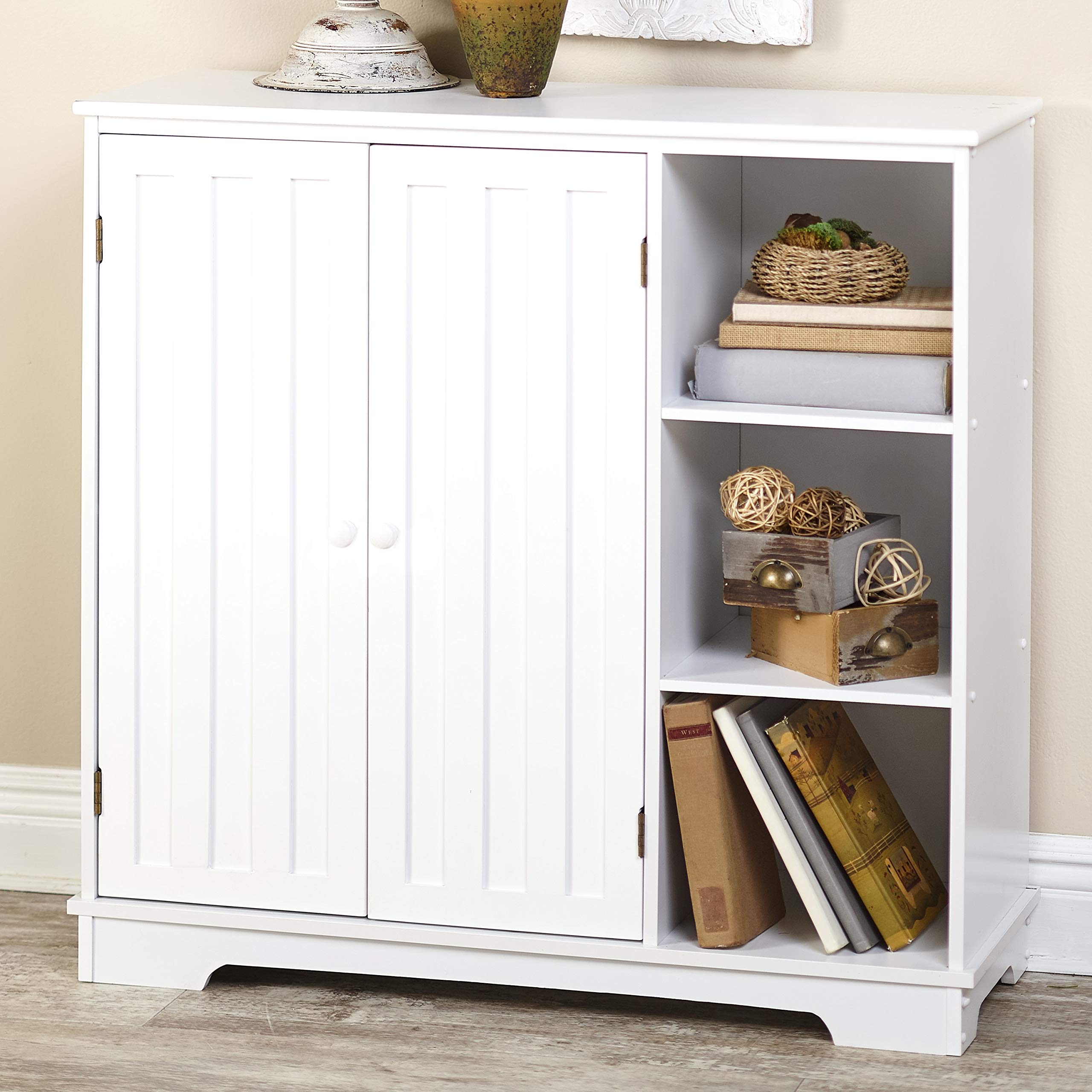 Lakeside Collection White Beadboard Buffet Cabinet - Farmhouse Style Sideboard with Storage - Perfect for Dining Room, Kitchen, or Entryway Organization