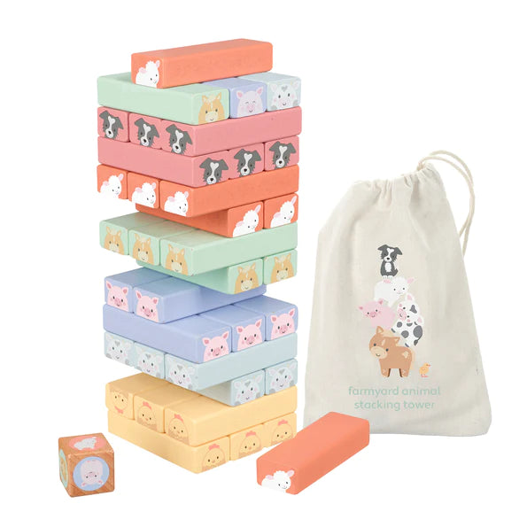 Farmyard Animal Stacking Blocks - Wooden Tumbling Tower Game for Kids & Family Fun - Perfect for Birthday Parties, Classroom Activities & Indoor Playtime