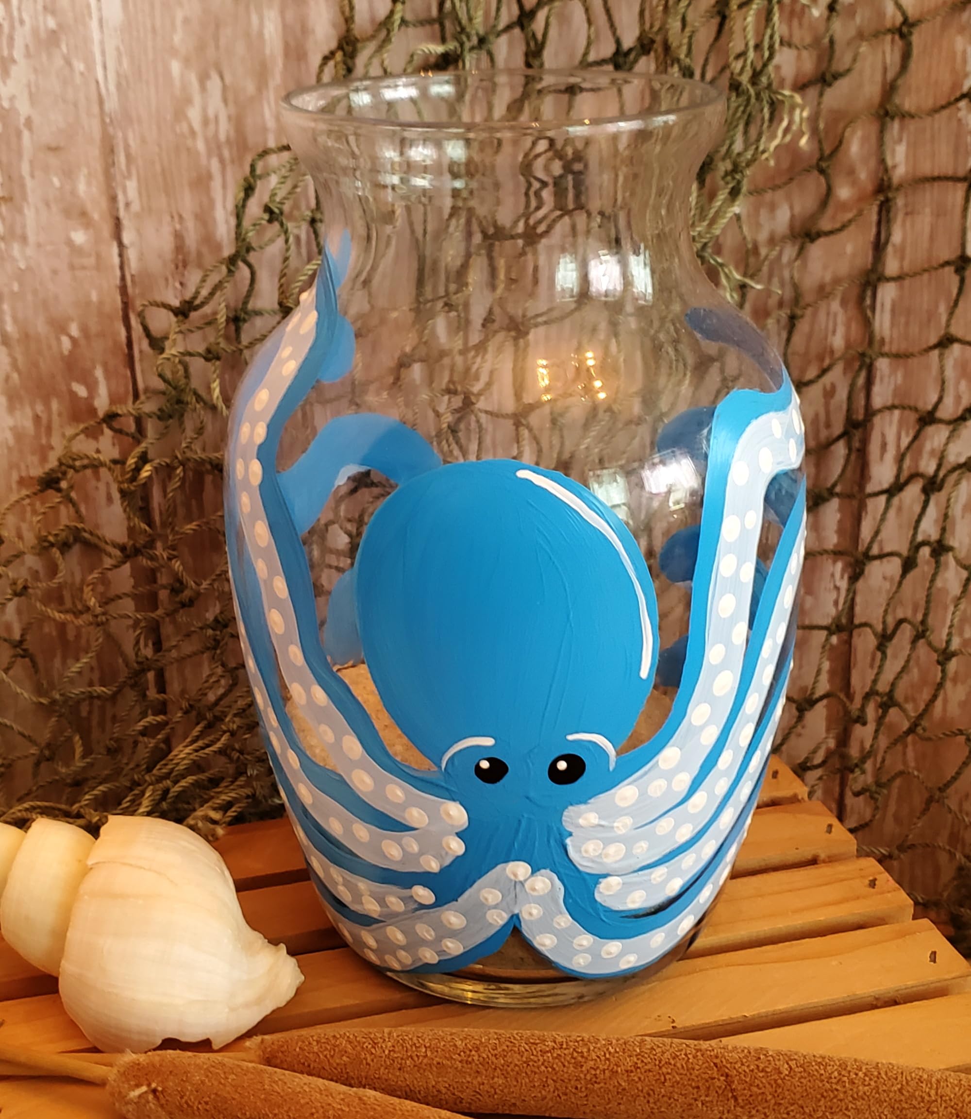 Hand Painted Blue Octopus Ceramic Vase - Unique Beach Themed Home Decor, Nautical Table Centerpiece for Wedding, Housewarming Gift - Perfect for Coastal Living Rooms, Ocean-Inspired Weddings & Seaside Home Accents