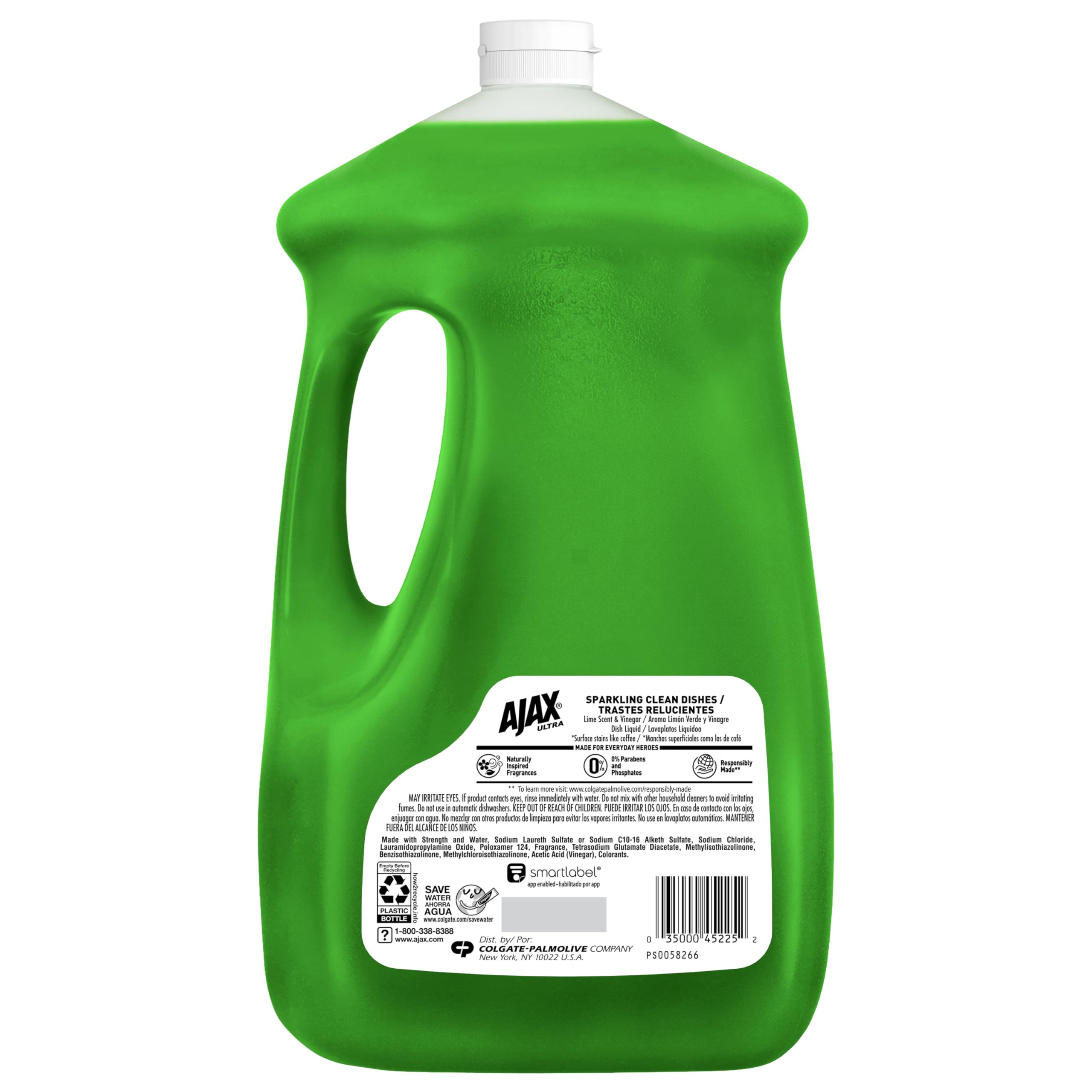 Ajax Ultra Liquid Dish Soap - Vinegar & Lime Scent, 90 fl oz | Powerful Grease Cutting Formula | Sparkling Clean Dishes | Ideal for Kitchen, Restaurant & Dishwashing Needs